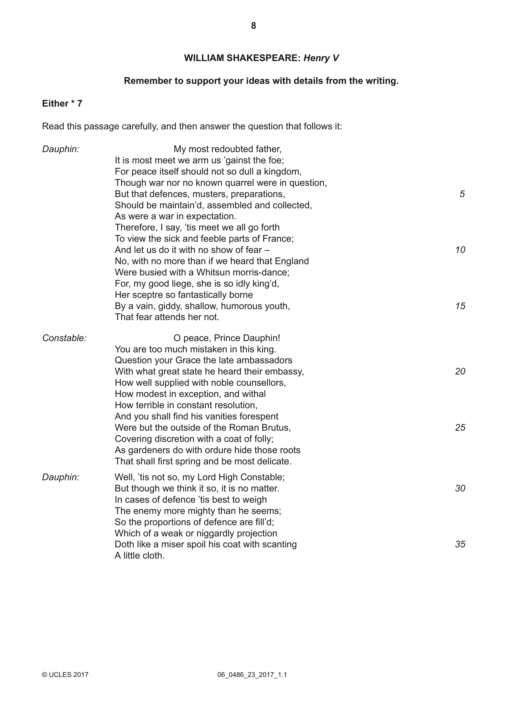 Cambridge IGCSE English - Literature 0486 2017 May/June Paper 2 · Variant 3 question paper, page 8 of 12