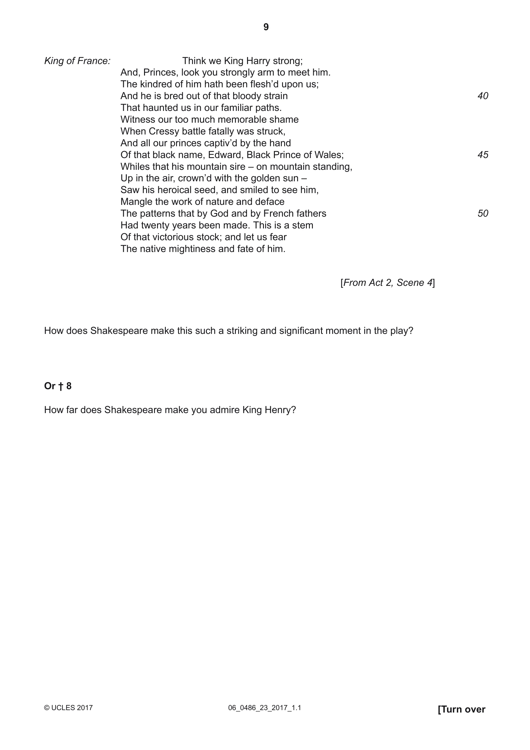 Cambridge IGCSE English - Literature 0486 2017 May/June Paper 2 · Variant 3 question paper, page 9 of 12