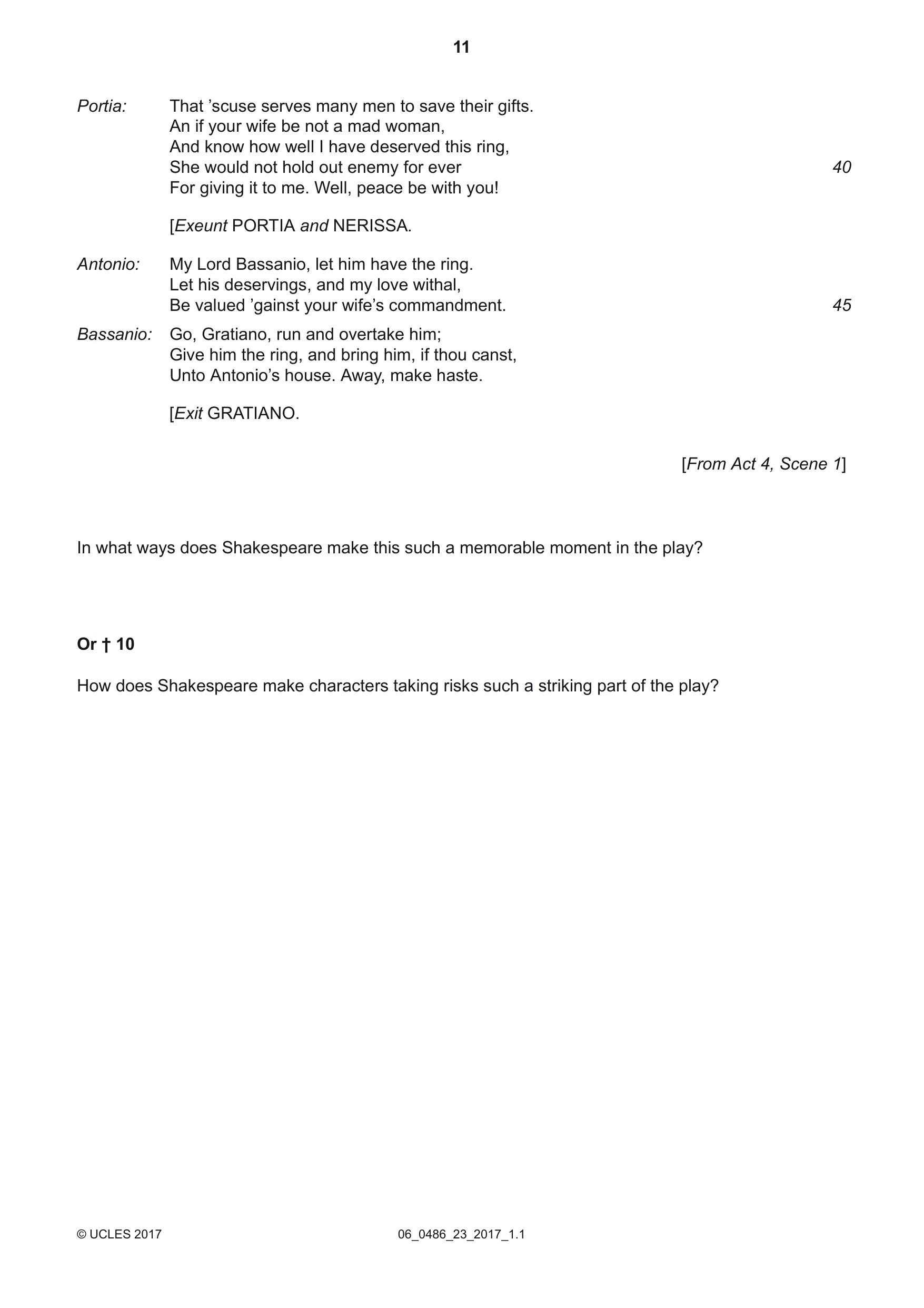 Cambridge IGCSE English - Literature 0486 2017 May/June Paper 2 · Variant 3 question paper, page 11 of 12