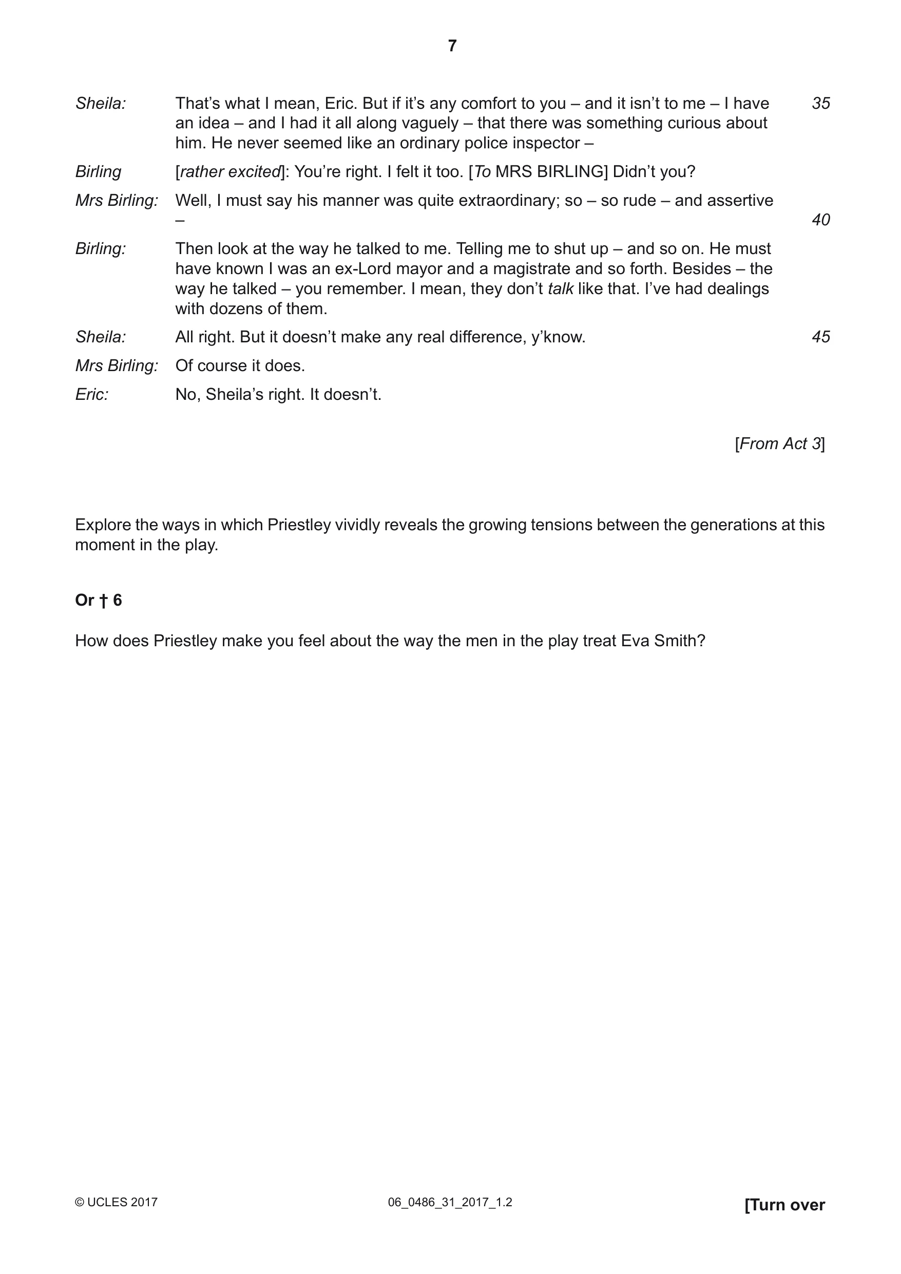 Cambridge IGCSE English - Literature 0486 2017 May/June Paper 3 · Variant 1 question paper, page 7 of 12