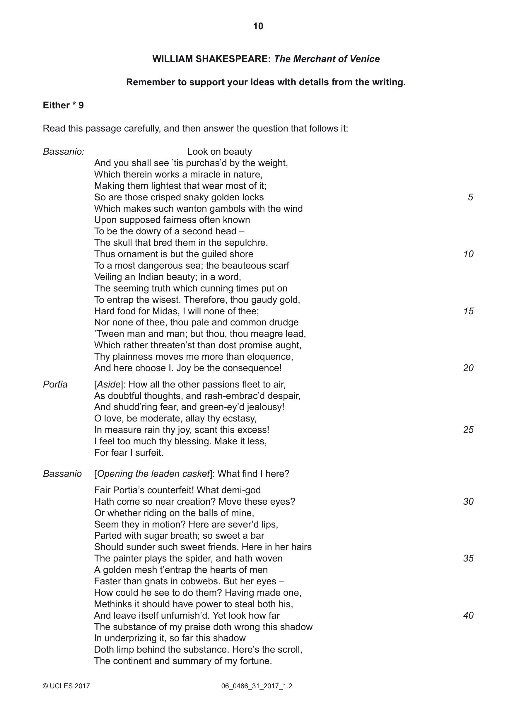 Cambridge IGCSE English - Literature 0486 2017 May/June Paper 3 · Variant 1 question paper, page 10 of 12