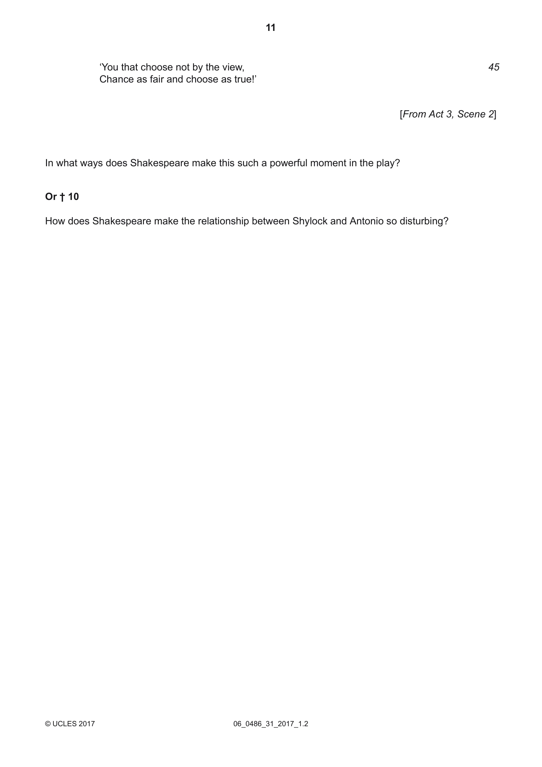 Cambridge IGCSE English - Literature 0486 2017 May/June Paper 3 · Variant 1 question paper, page 11 of 12