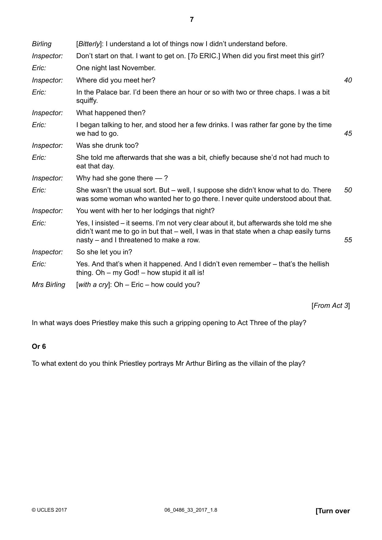 Cambridge IGCSE English - Literature 0486 2017 May/June Paper 3 · Variant 3 question paper, page 7 of 12