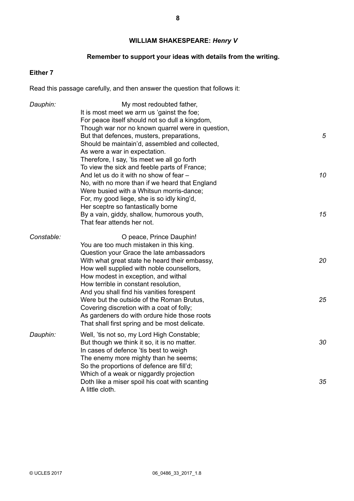 Cambridge IGCSE English - Literature 0486 2017 May/June Paper 3 · Variant 3 question paper, page 8 of 12