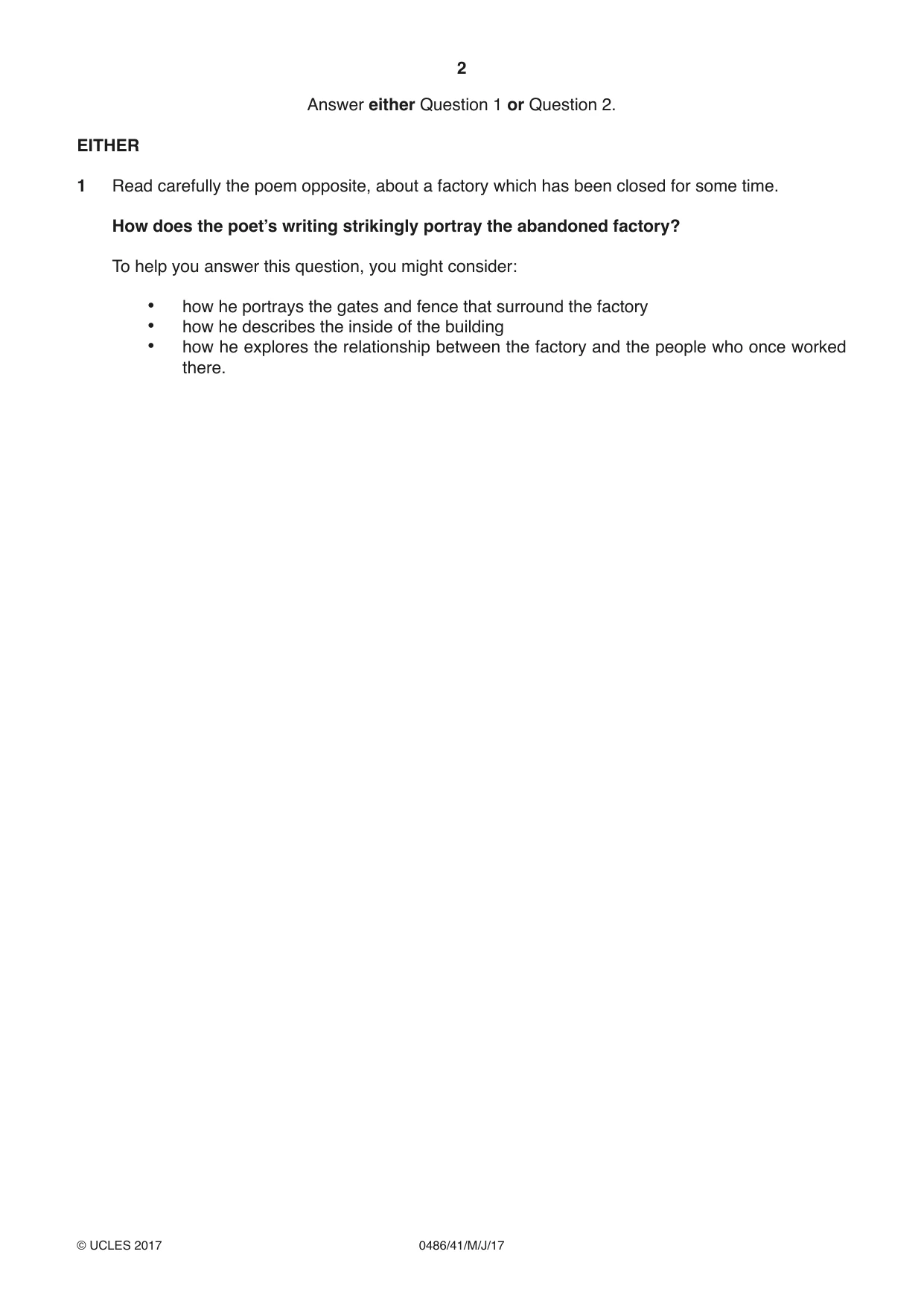 Cambridge IGCSE English - Literature 0486 2017 May/June Paper 4 · Variant 1 question paper, page 2 of 8