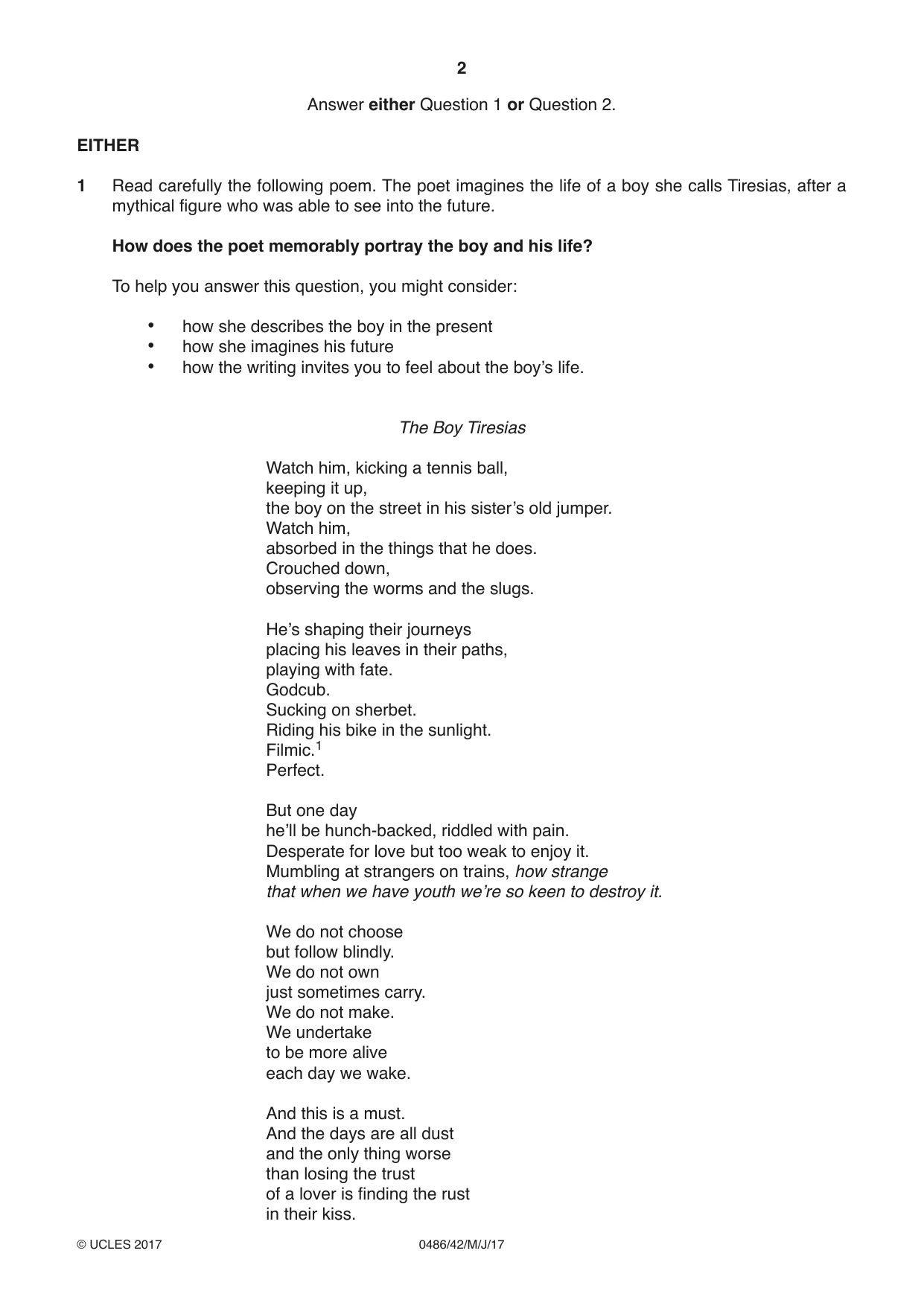 Cambridge IGCSE English - Literature 0486 2017 May/June Paper 4 · Variant 2 question paper, page 2 of 8