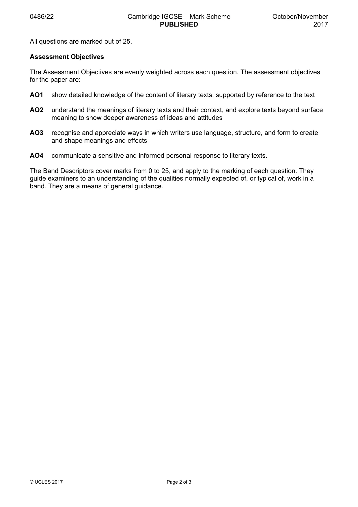Mark scheme, page 2 of 3