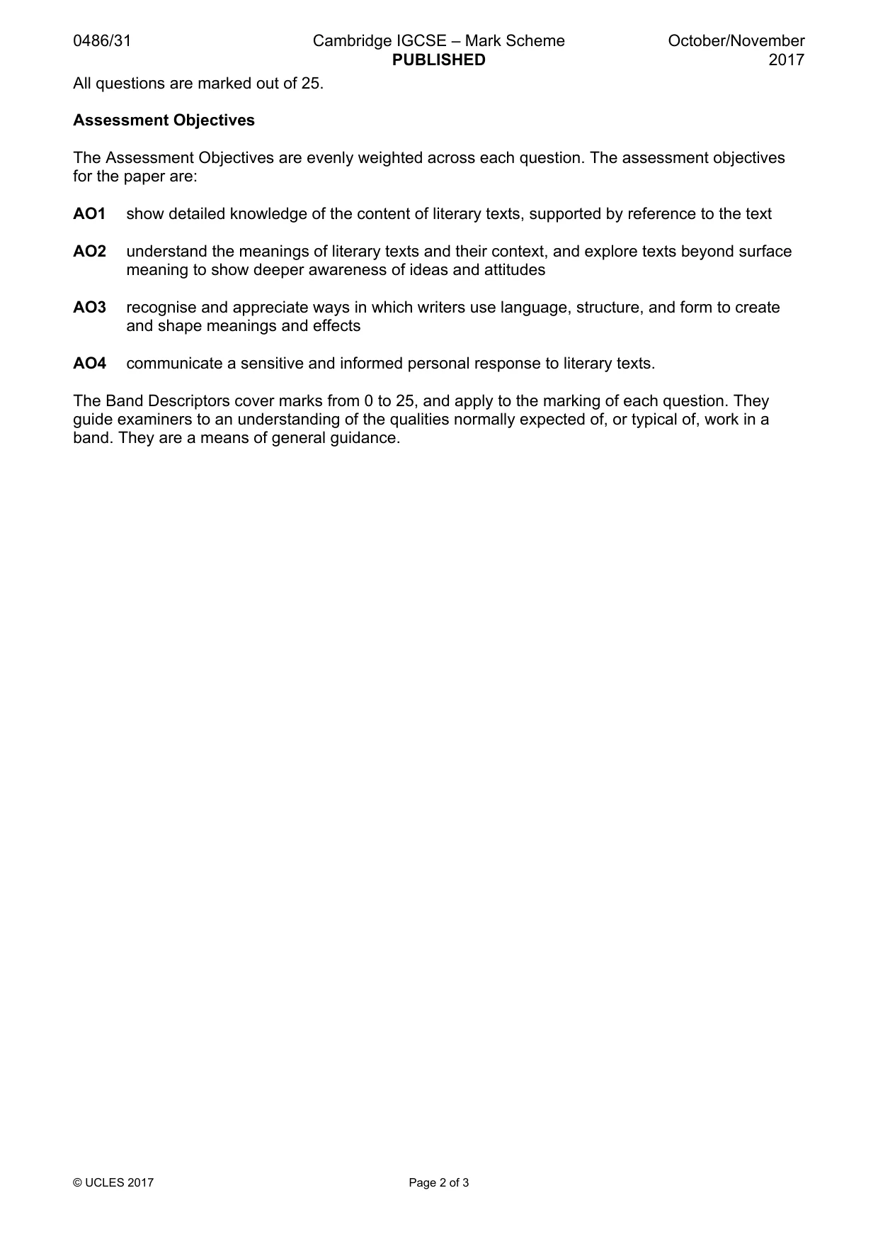 Mark scheme, page 2 of 3