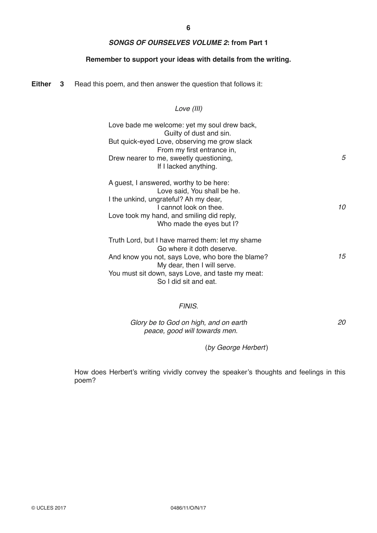 Cambridge IGCSE English - Literature 0486 2017 Oct/Nov Paper 1 · Variant 1 question paper, page 6 of 28