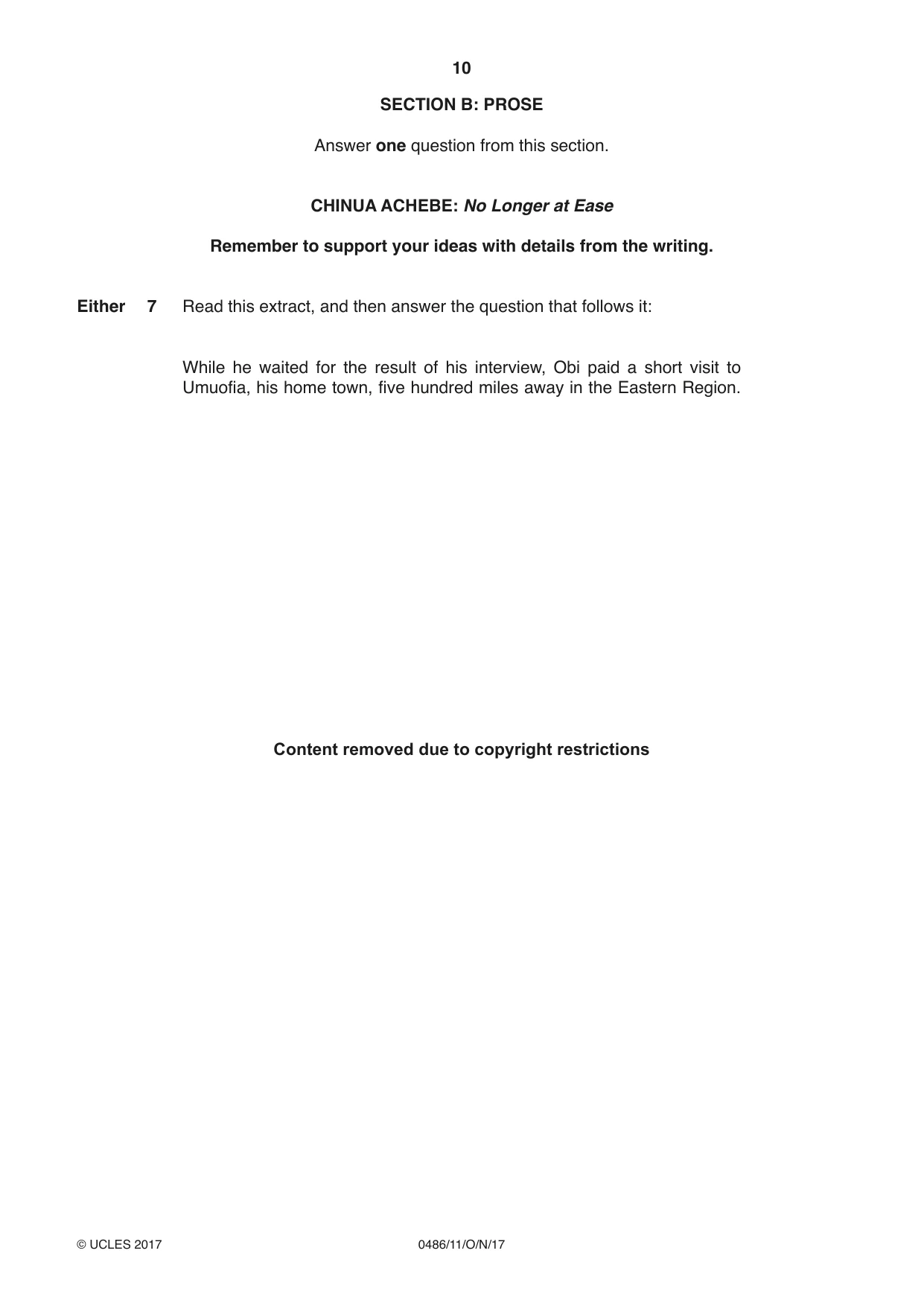 Cambridge IGCSE English - Literature 0486 2017 Oct/Nov Paper 1 · Variant 1 question paper, page 10 of 28