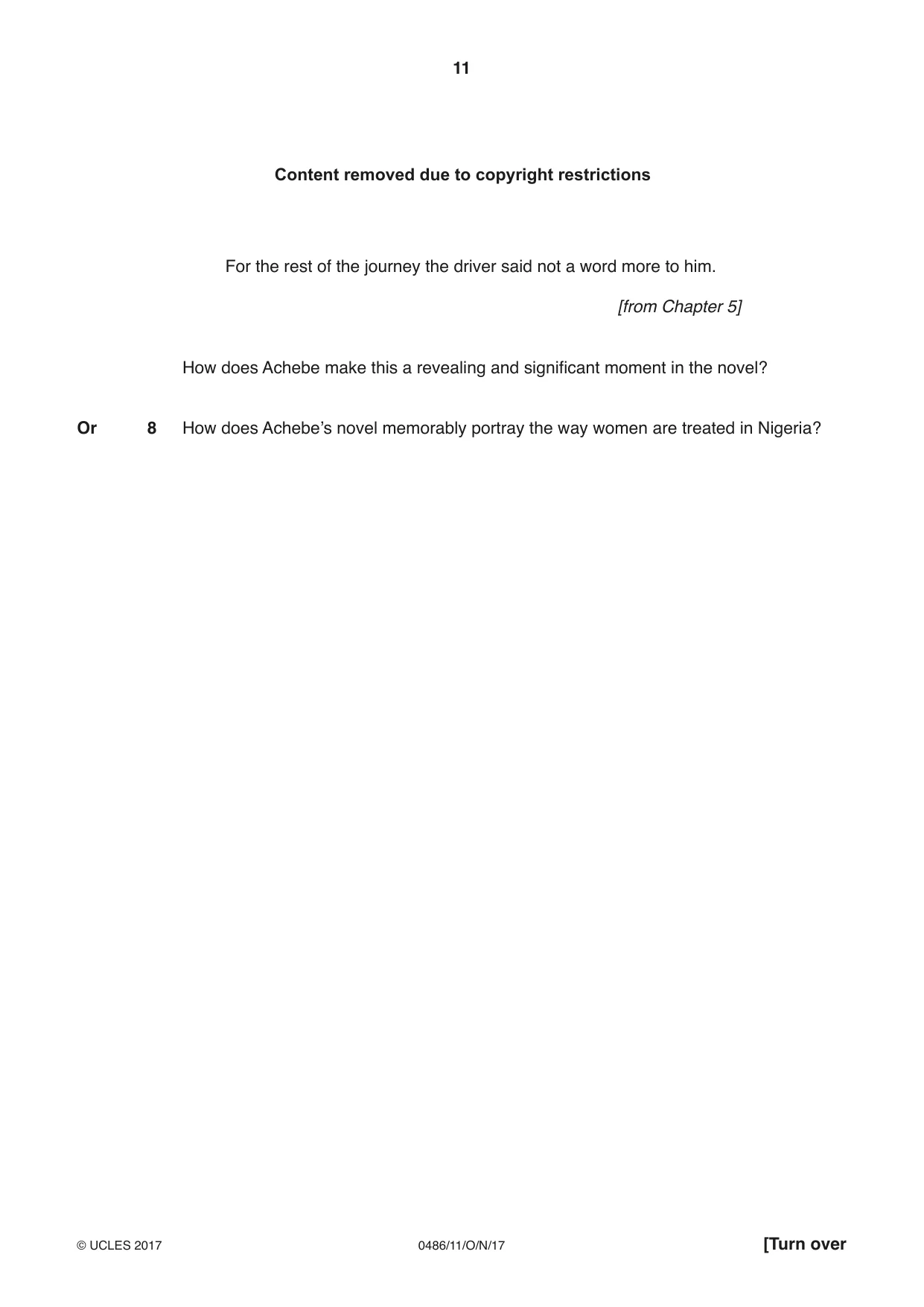 Cambridge IGCSE English - Literature 0486 2017 Oct/Nov Paper 1 · Variant 1 question paper, page 11 of 28
