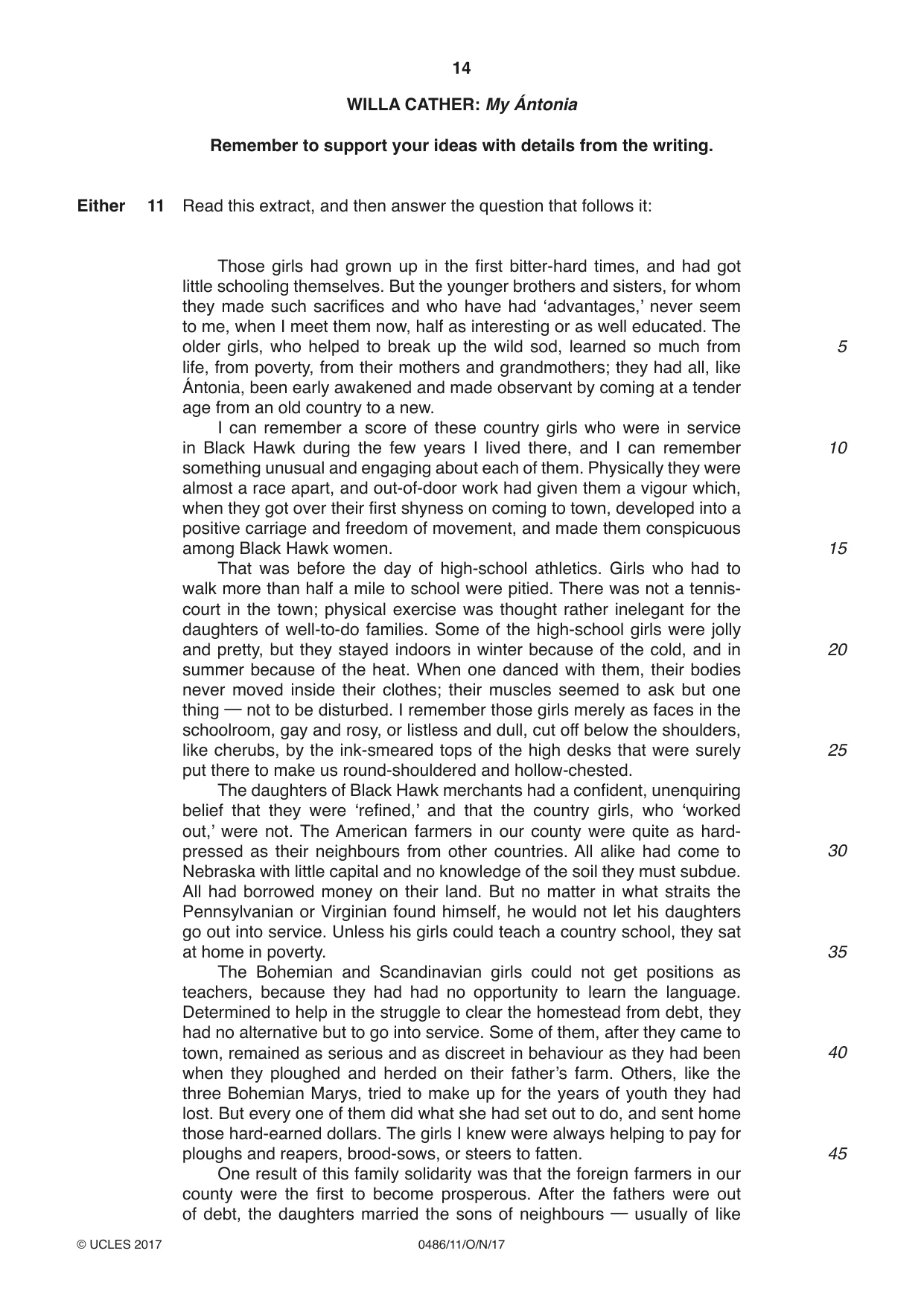 Cambridge IGCSE English - Literature 0486 2017 Oct/Nov Paper 1 · Variant 1 question paper, page 14 of 28