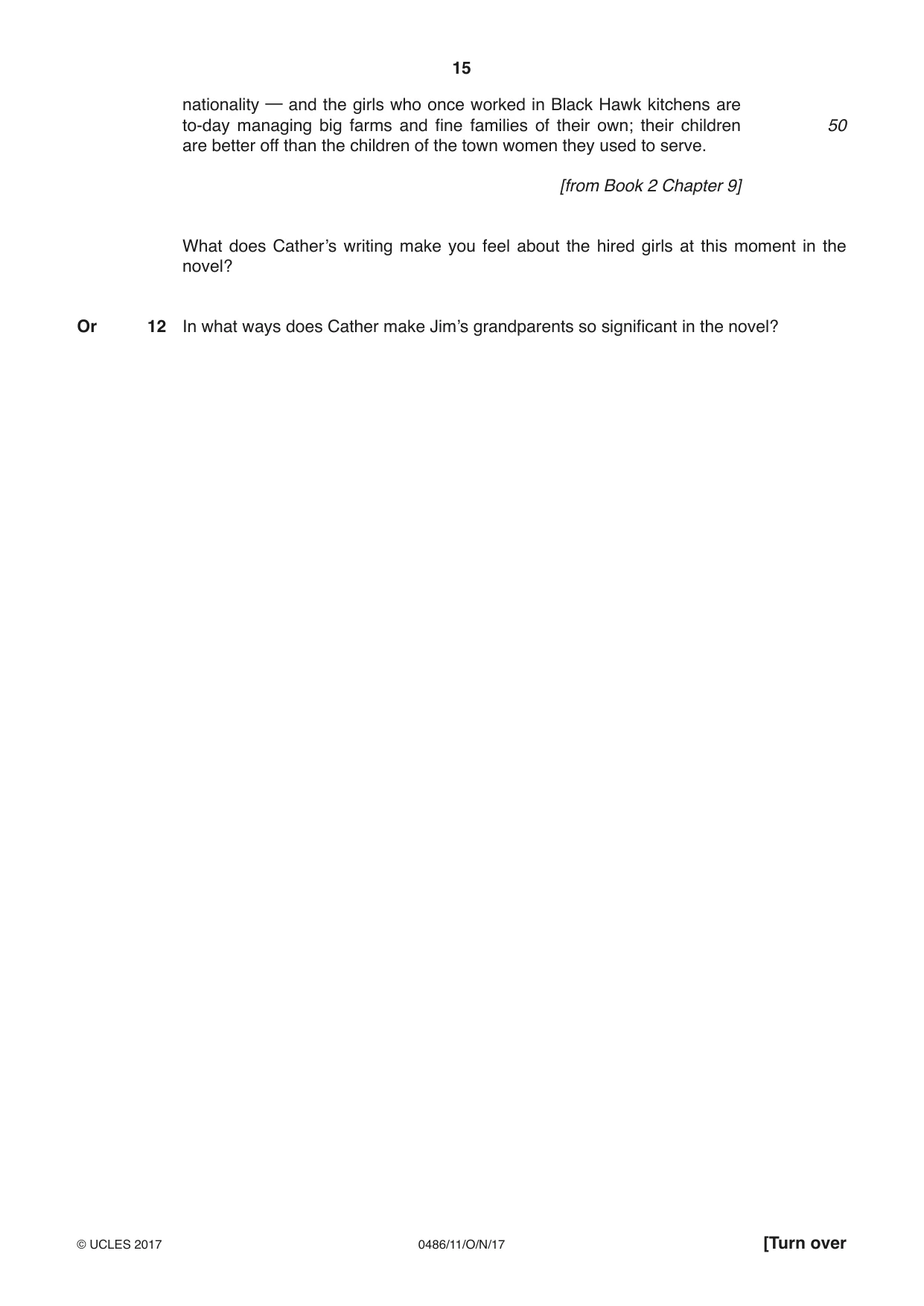 Cambridge IGCSE English - Literature 0486 2017 Oct/Nov Paper 1 · Variant 1 question paper, page 15 of 28