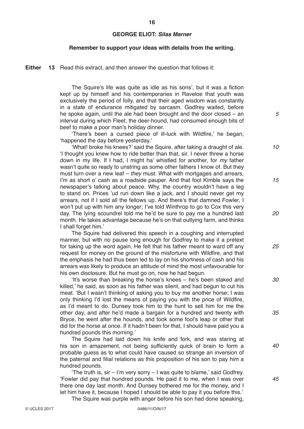 Cambridge IGCSE English - Literature 0486 2017 Oct/Nov Paper 1 · Variant 1 question paper, page 16 of 28