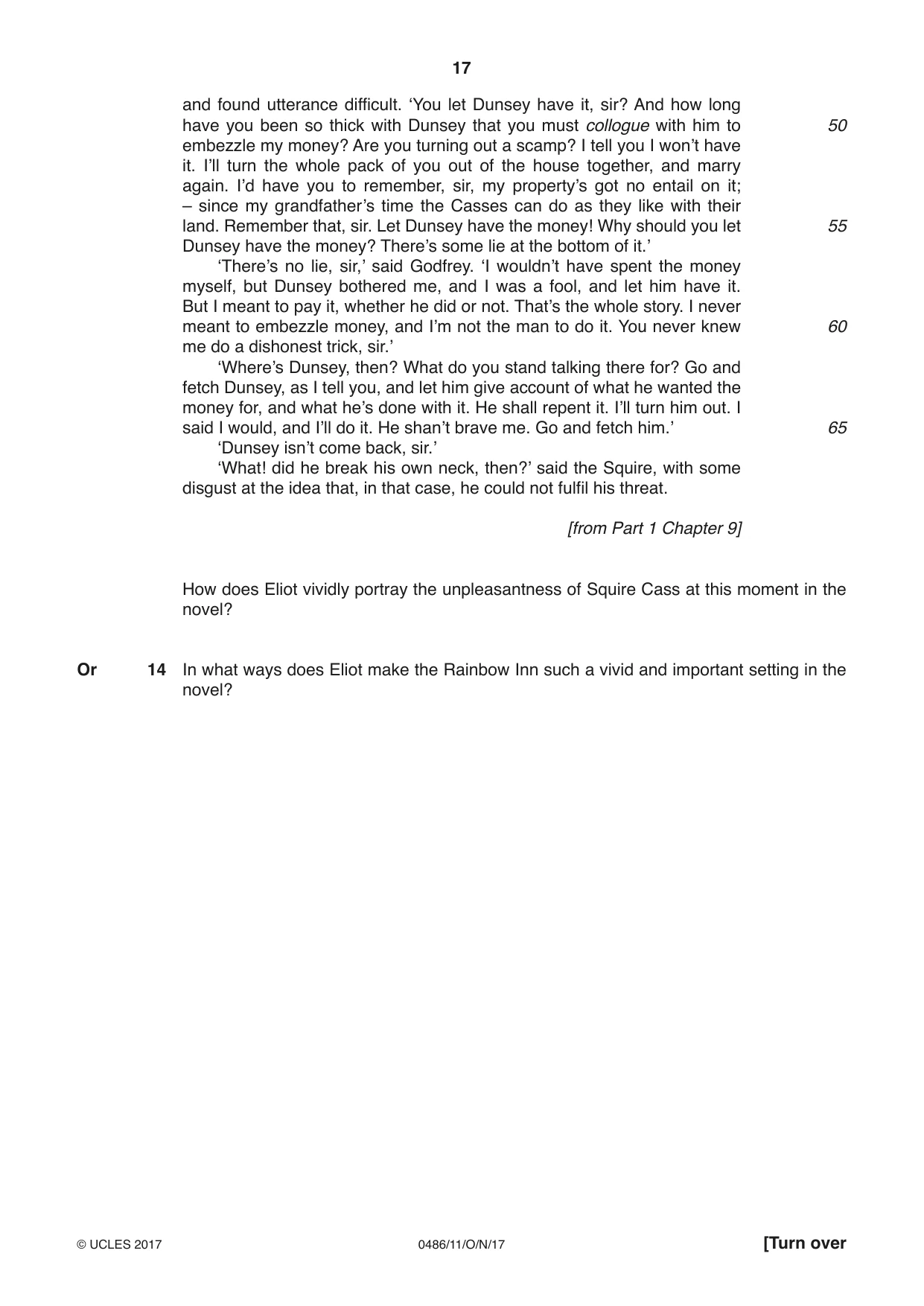 Cambridge IGCSE English - Literature 0486 2017 Oct/Nov Paper 1 · Variant 1 question paper, page 17 of 28