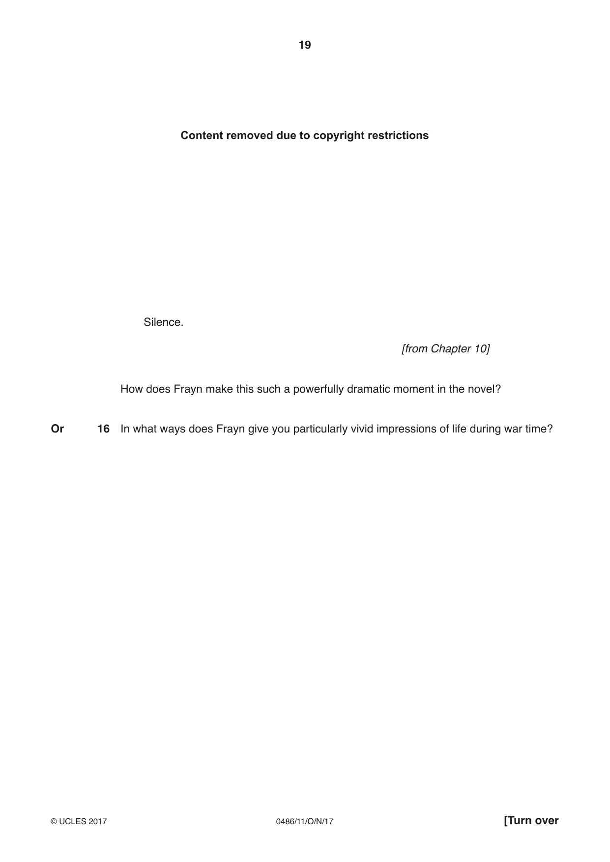 Cambridge IGCSE English - Literature 0486 2017 Oct/Nov Paper 1 · Variant 1 question paper, page 19 of 28