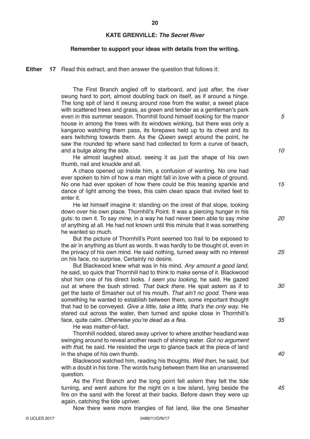 Cambridge IGCSE English - Literature 0486 2017 Oct/Nov Paper 1 · Variant 1 question paper, page 20 of 28