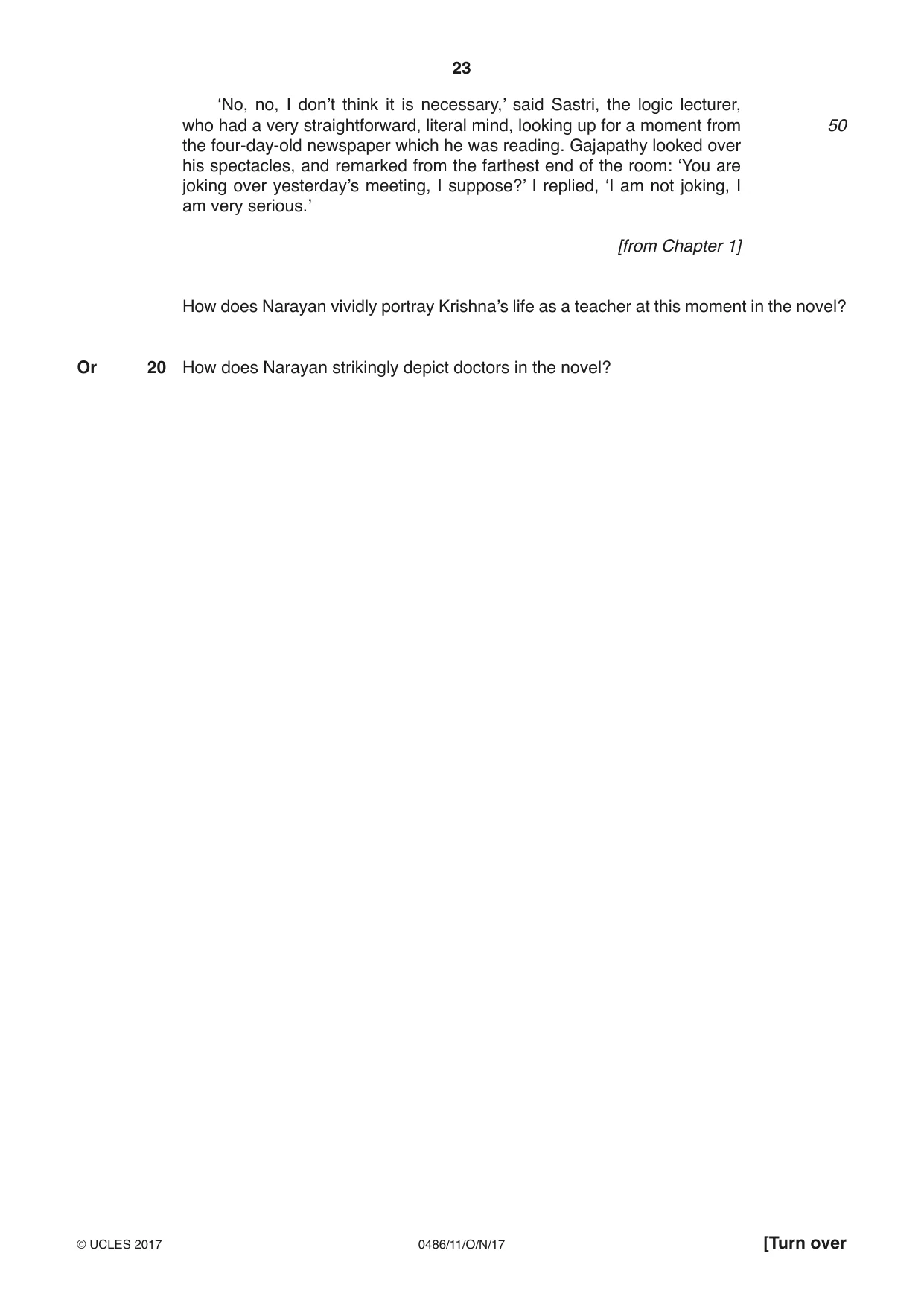 Cambridge IGCSE English - Literature 0486 2017 Oct/Nov Paper 1 · Variant 1 question paper, page 23 of 28