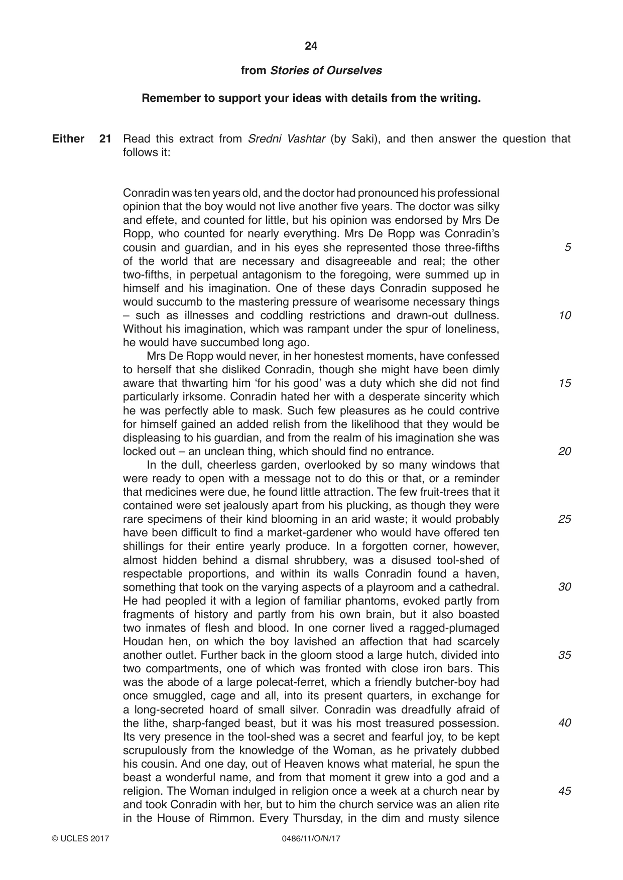 Cambridge IGCSE English - Literature 0486 2017 Oct/Nov Paper 1 · Variant 1 question paper, page 24 of 28