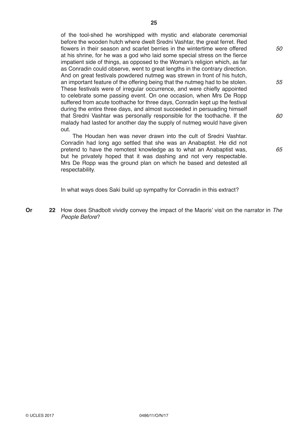 Cambridge IGCSE English - Literature 0486 2017 Oct/Nov Paper 1 · Variant 1 question paper, page 25 of 28