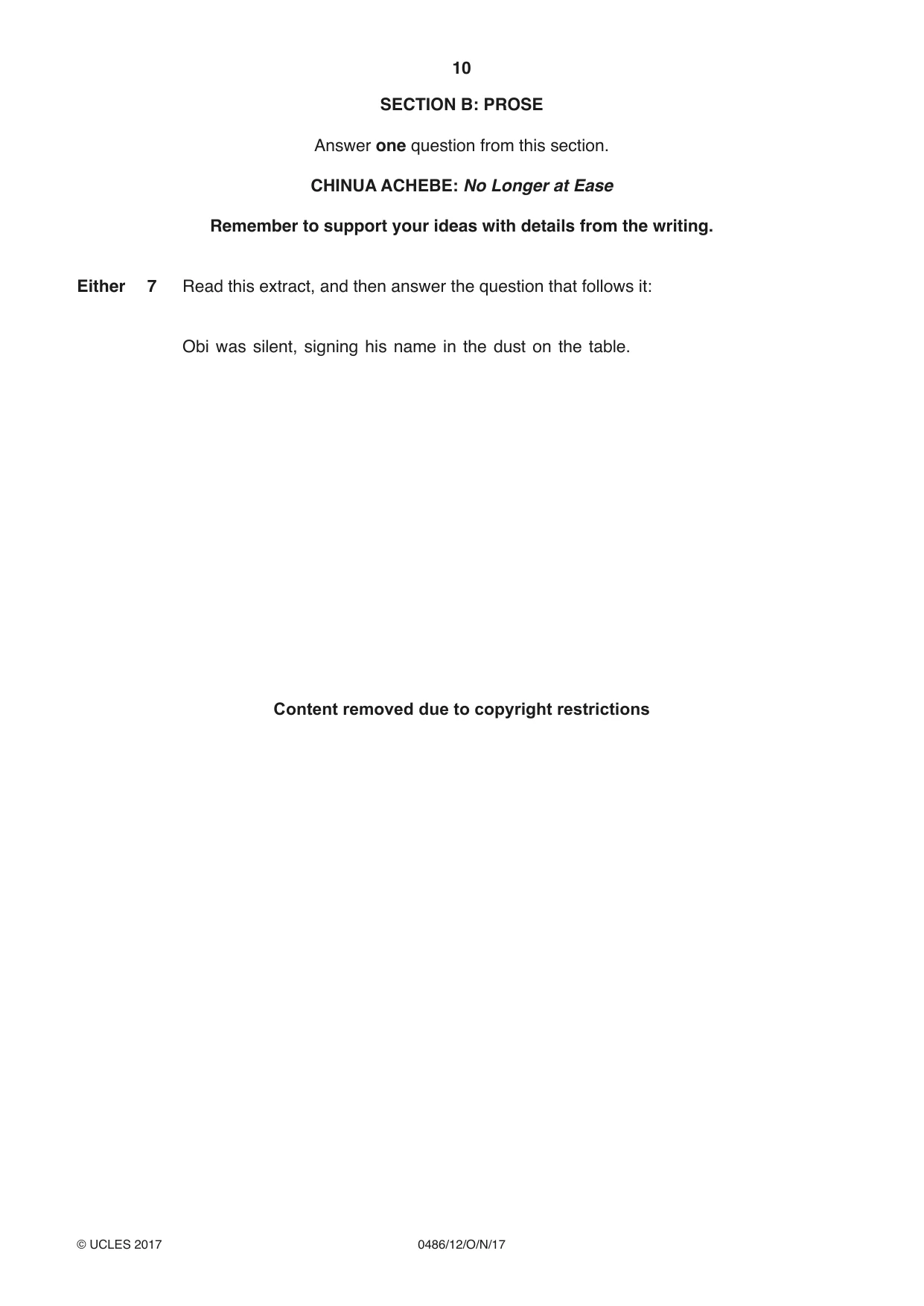 Cambridge IGCSE English - Literature 0486 2017 Oct/Nov Paper 1 · Variant 2 question paper, page 10 of 28