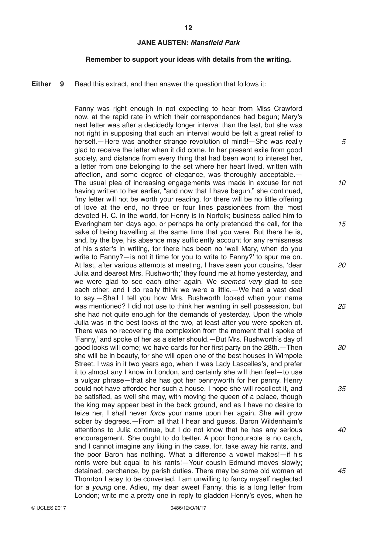 Cambridge IGCSE English - Literature 0486 2017 Oct/Nov Paper 1 · Variant 2 question paper, page 12 of 28