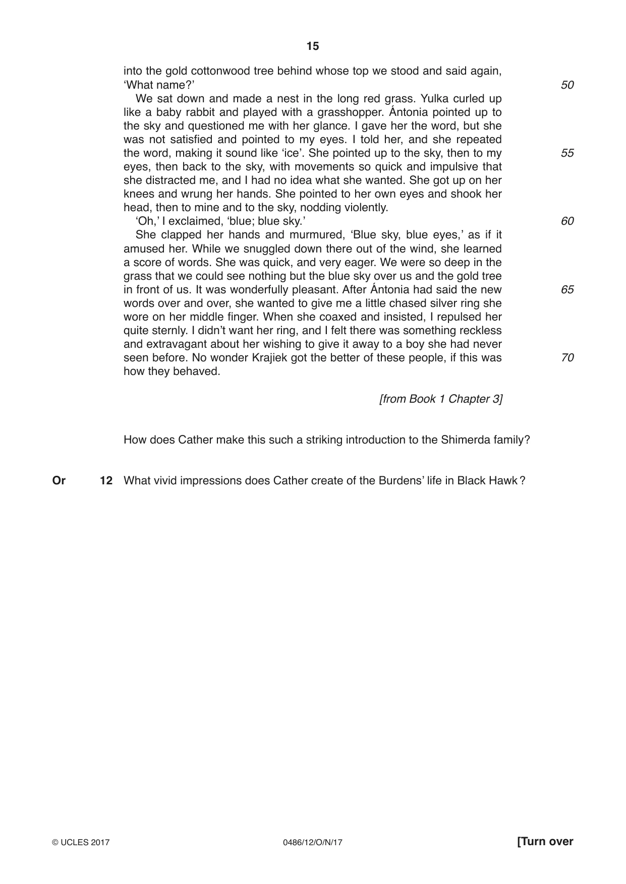Cambridge IGCSE English - Literature 0486 2017 Oct/Nov Paper 1 · Variant 2 question paper, page 15 of 28