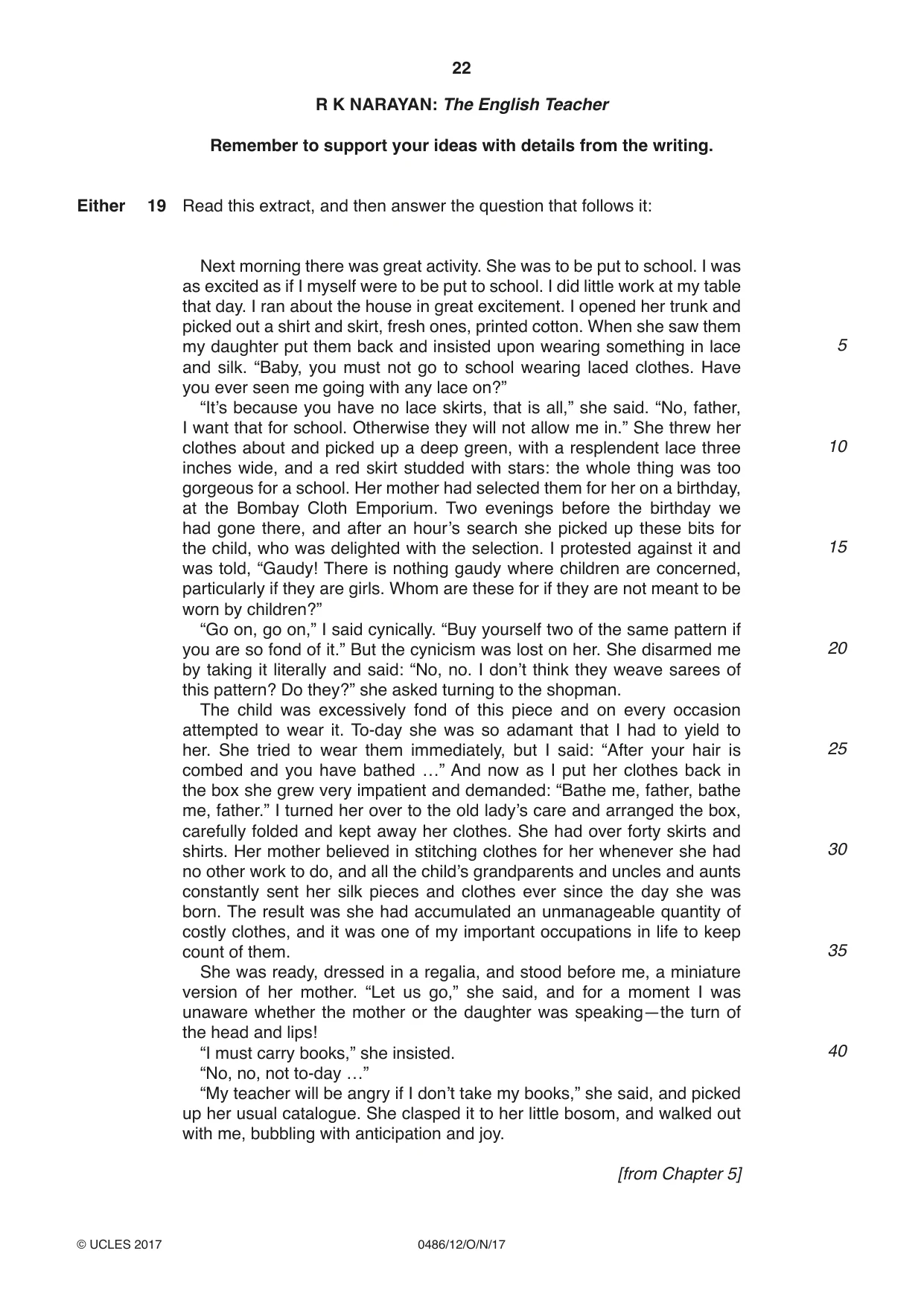 Cambridge IGCSE English - Literature 0486 2017 Oct/Nov Paper 1 · Variant 2 question paper, page 22 of 28