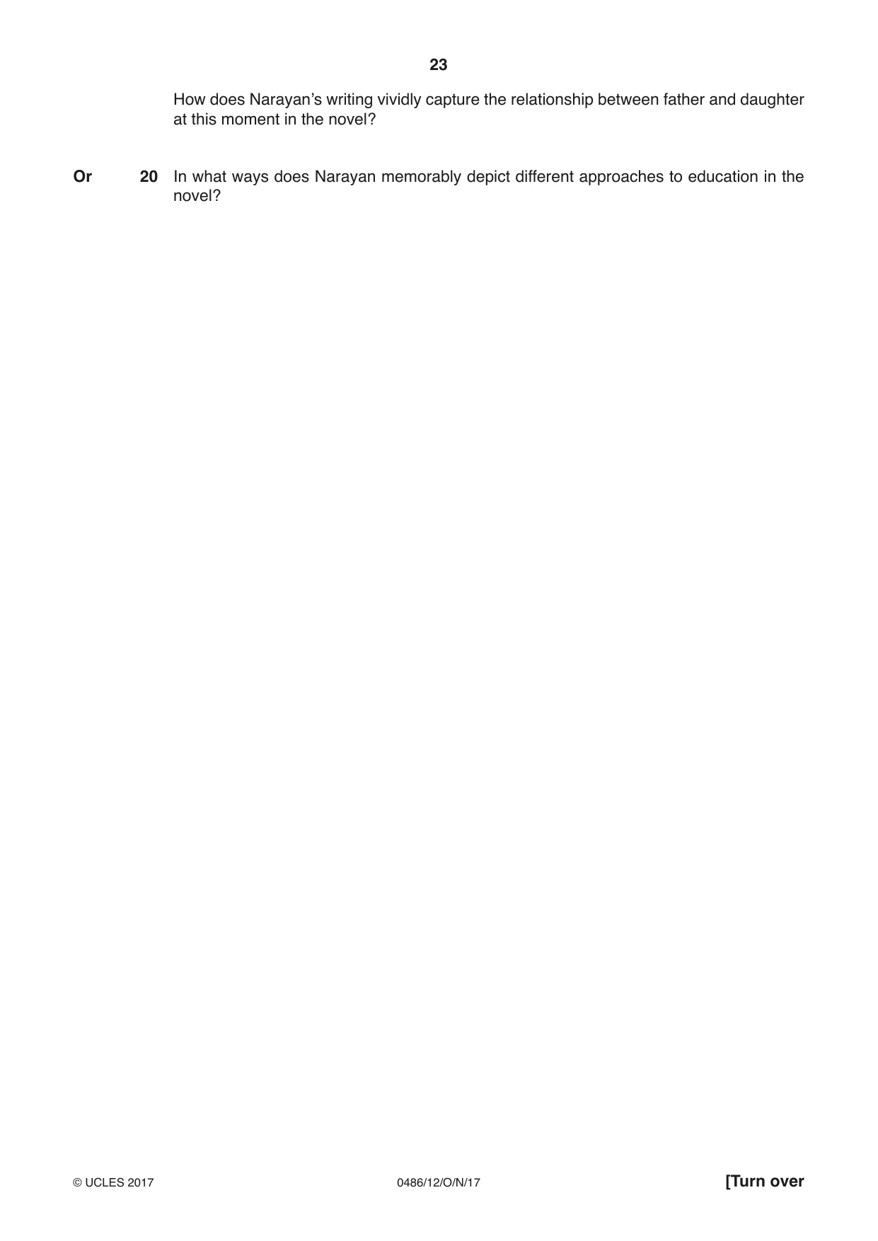 Cambridge IGCSE English - Literature 0486 2017 Oct/Nov Paper 1 · Variant 2 question paper, page 23 of 28