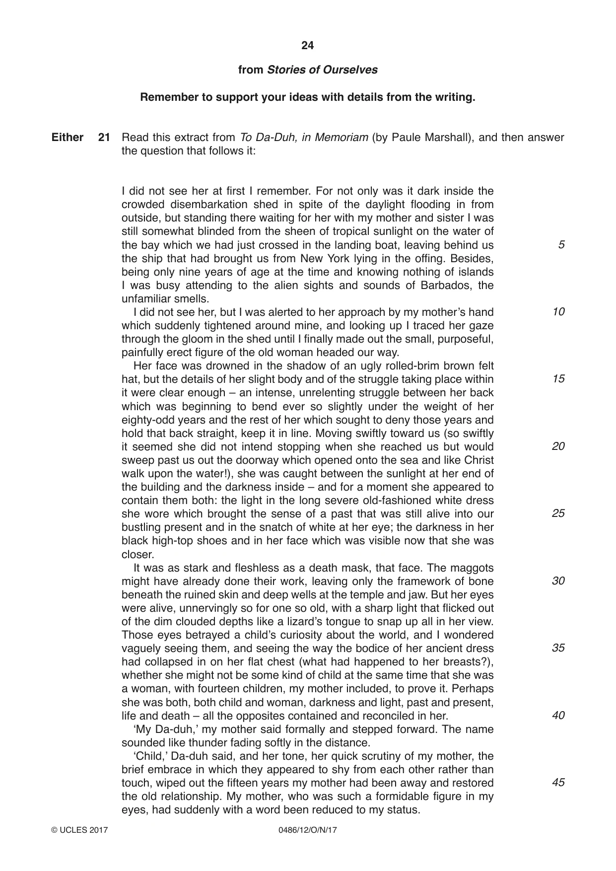Cambridge IGCSE English - Literature 0486 2017 Oct/Nov Paper 1 · Variant 2 question paper, page 24 of 28