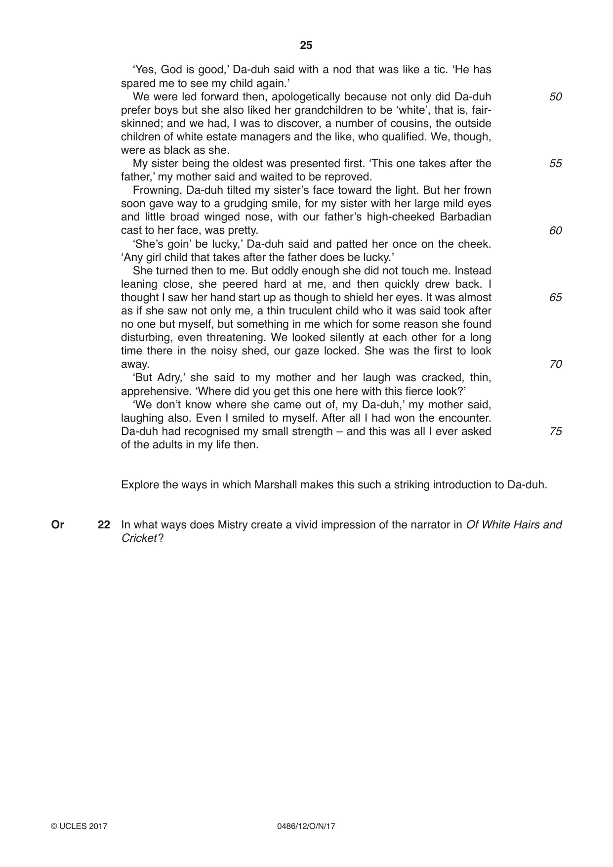 Cambridge IGCSE English - Literature 0486 2017 Oct/Nov Paper 1 · Variant 2 question paper, page 25 of 28