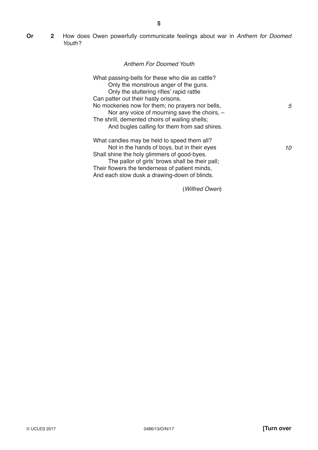 Cambridge IGCSE English - Literature 0486 2017 Oct/Nov Paper 1 · Variant 3 question paper, page 5 of 28