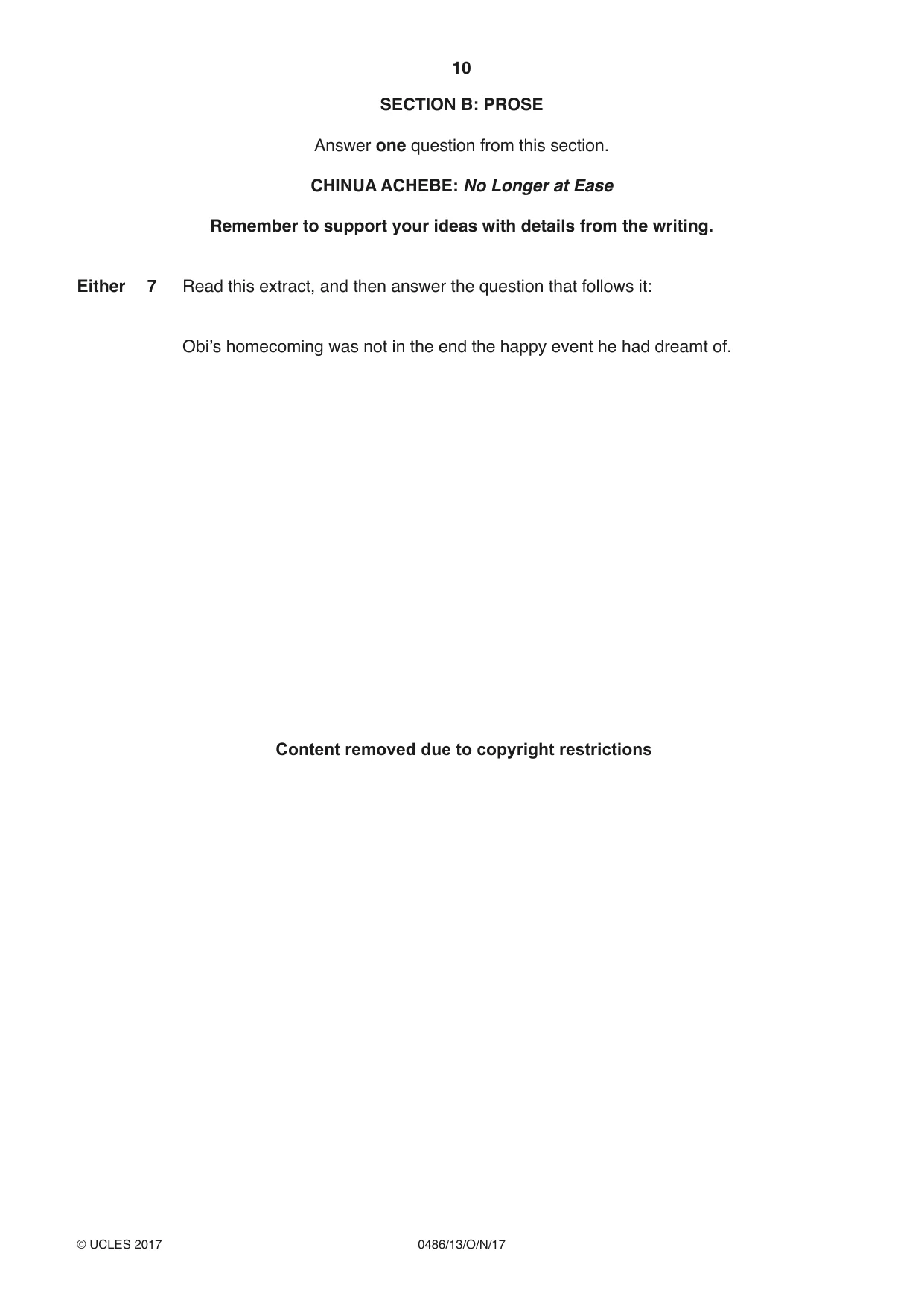 Cambridge IGCSE English - Literature 0486 2017 Oct/Nov Paper 1 · Variant 3 question paper, page 10 of 28