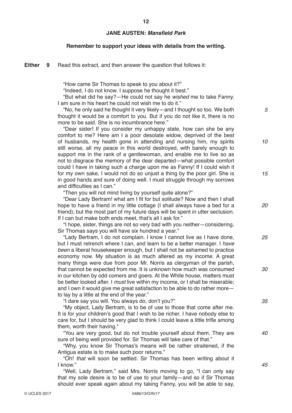 Cambridge IGCSE English - Literature 0486 2017 Oct/Nov Paper 1 · Variant 3 question paper, page 12 of 28