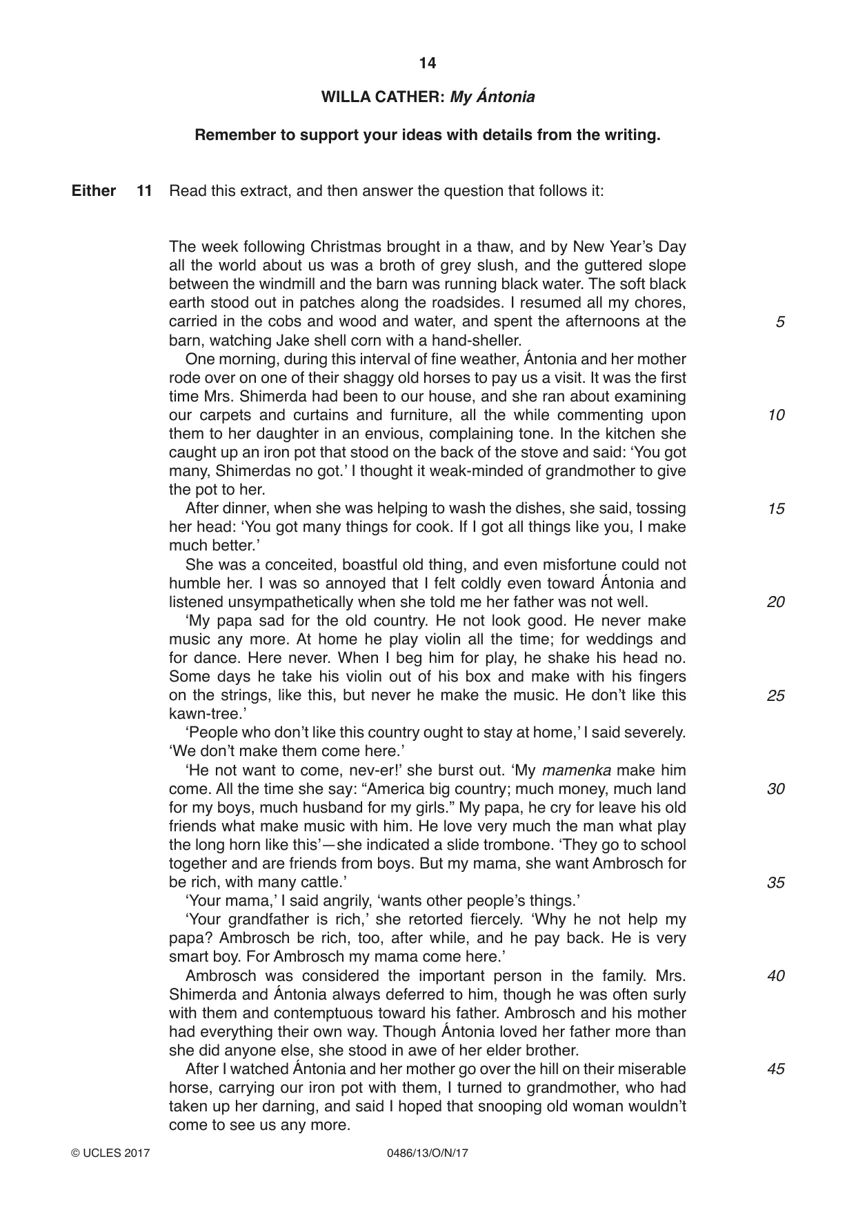 Cambridge IGCSE English - Literature 0486 2017 Oct/Nov Paper 1 · Variant 3 question paper, page 14 of 28