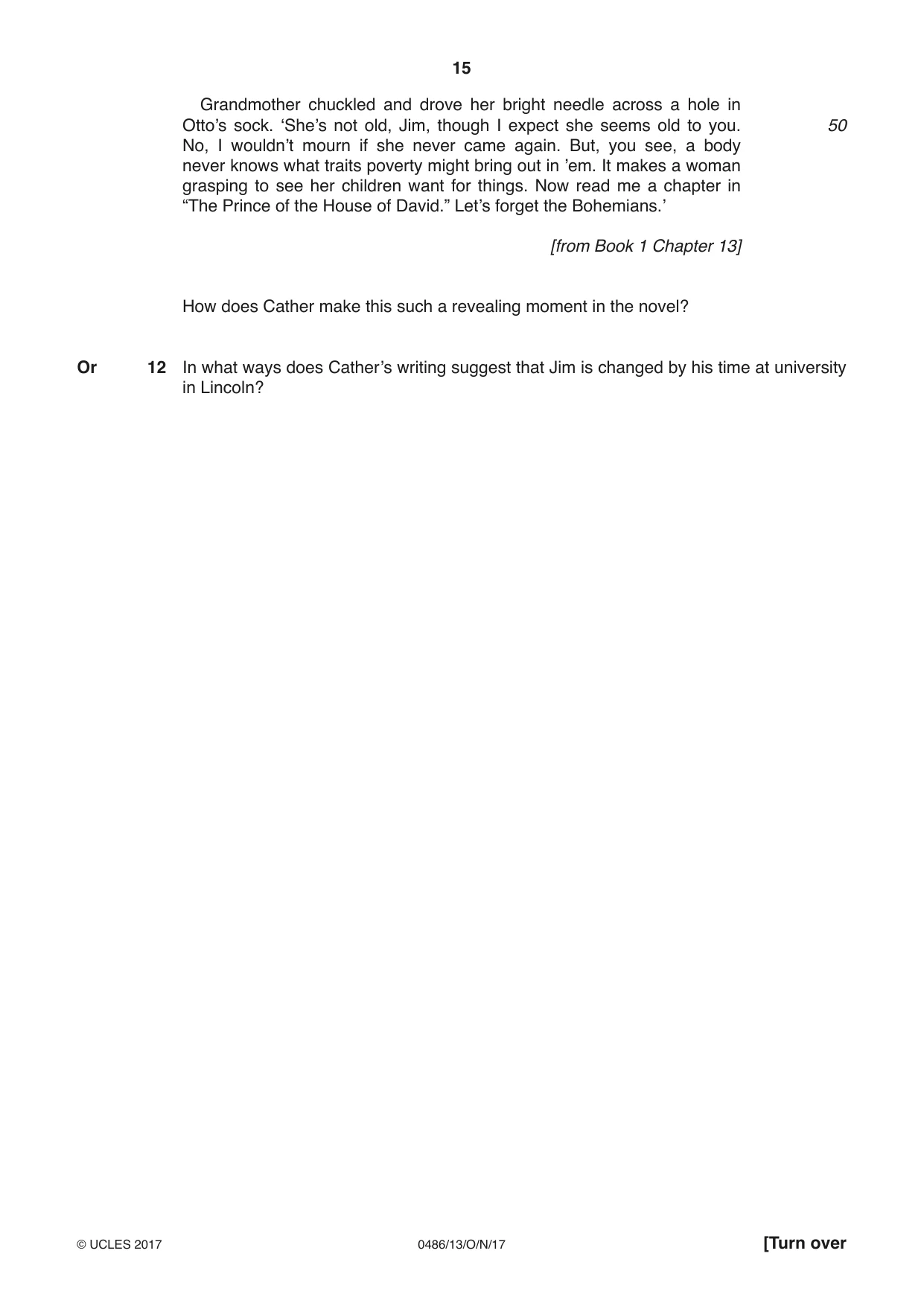 Cambridge IGCSE English - Literature 0486 2017 Oct/Nov Paper 1 · Variant 3 question paper, page 15 of 28