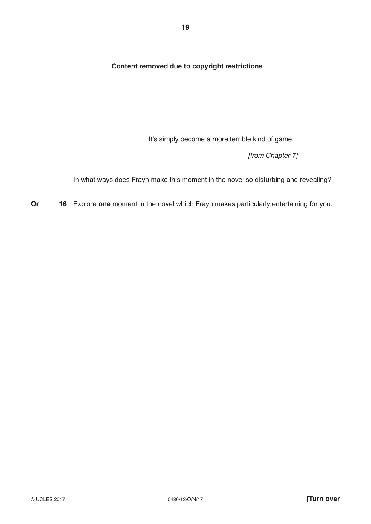 Cambridge IGCSE English - Literature 0486 2017 Oct/Nov Paper 1 · Variant 3 question paper, page 19 of 28
