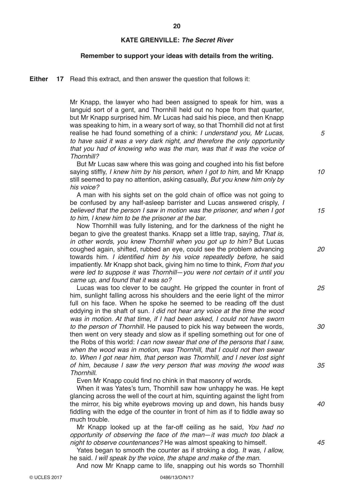 Cambridge IGCSE English - Literature 0486 2017 Oct/Nov Paper 1 · Variant 3 question paper, page 20 of 28