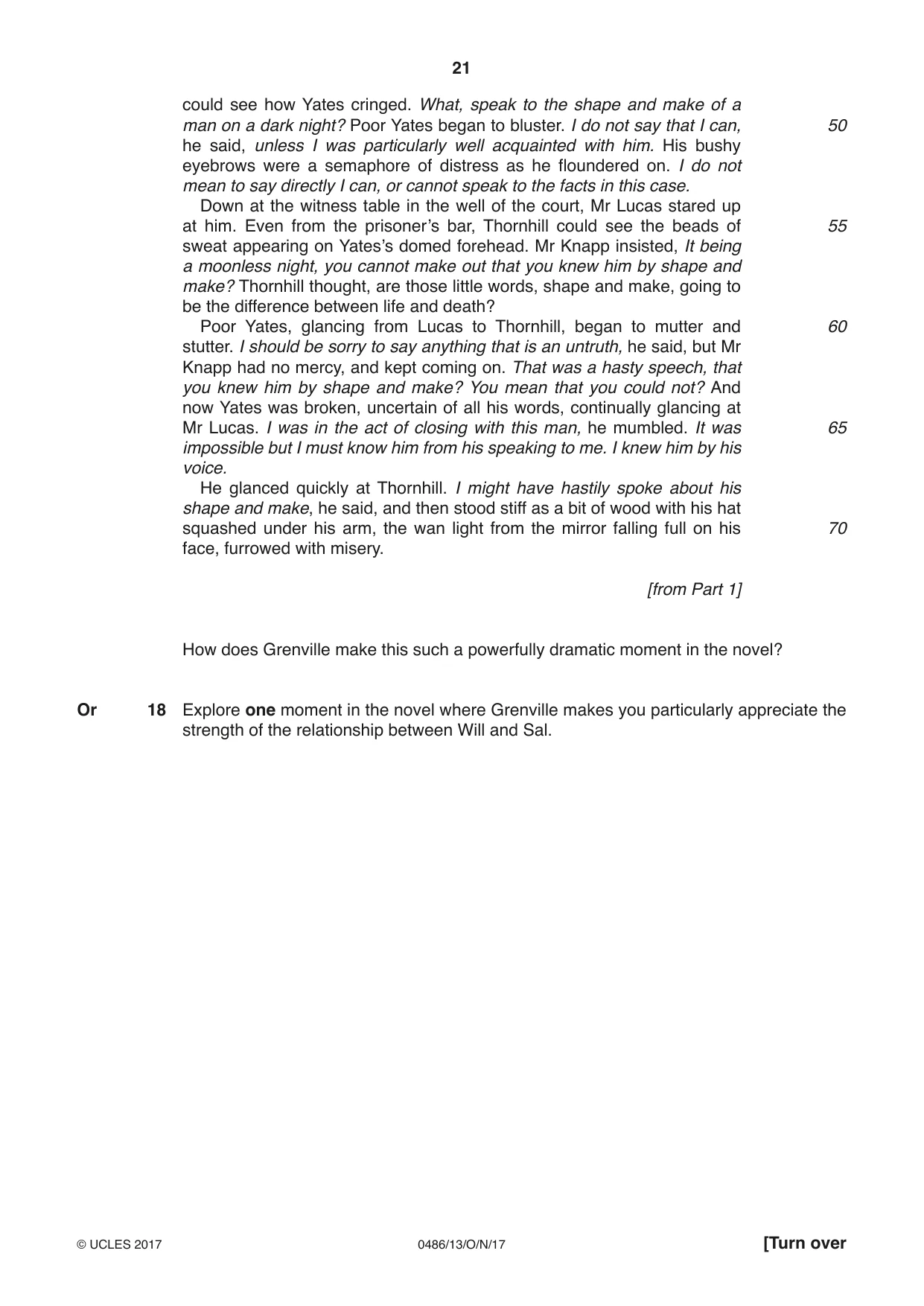 Cambridge IGCSE English - Literature 0486 2017 Oct/Nov Paper 1 · Variant 3 question paper, page 21 of 28