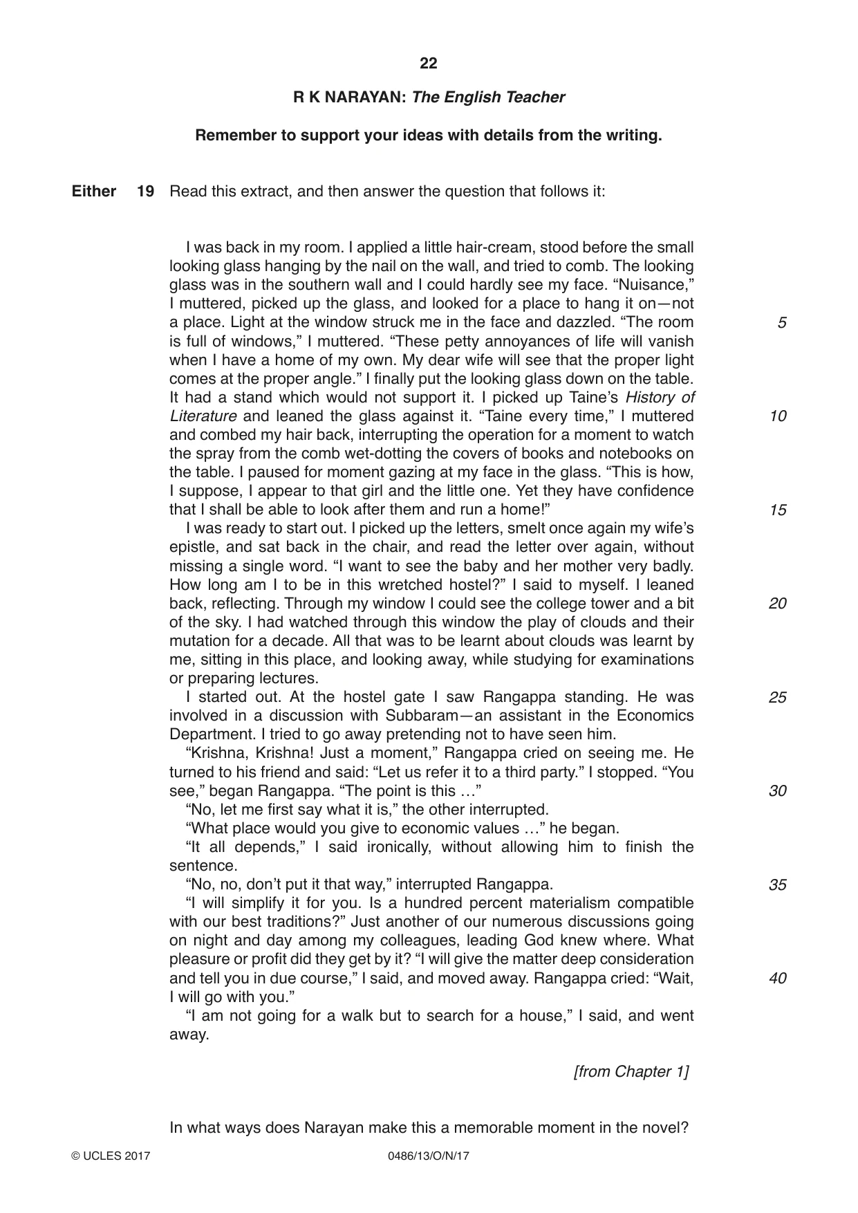 Cambridge IGCSE English - Literature 0486 2017 Oct/Nov Paper 1 · Variant 3 question paper, page 22 of 28