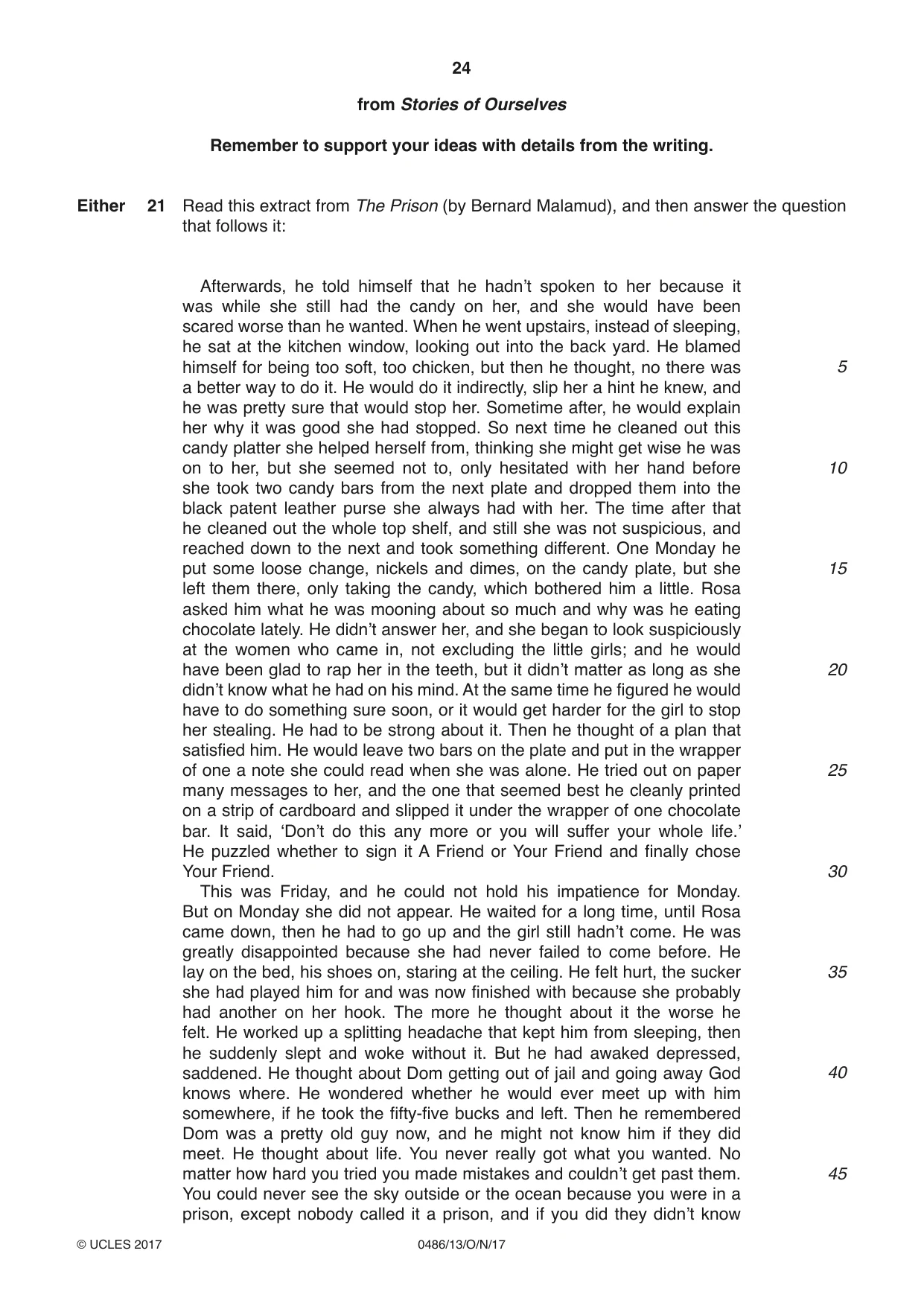 Cambridge IGCSE English - Literature 0486 2017 Oct/Nov Paper 1 · Variant 3 question paper, page 24 of 28