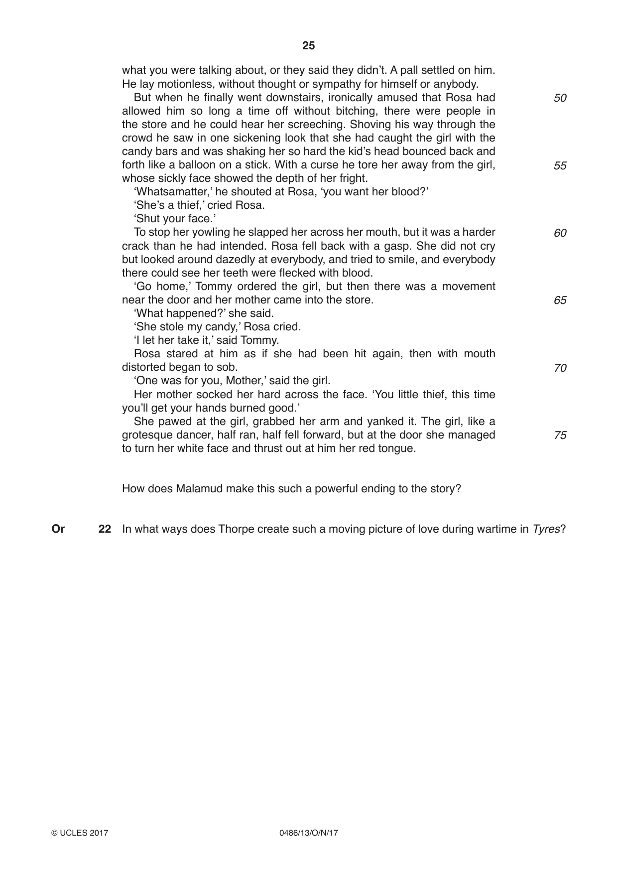 Cambridge IGCSE English - Literature 0486 2017 Oct/Nov Paper 1 · Variant 3 question paper, page 25 of 28