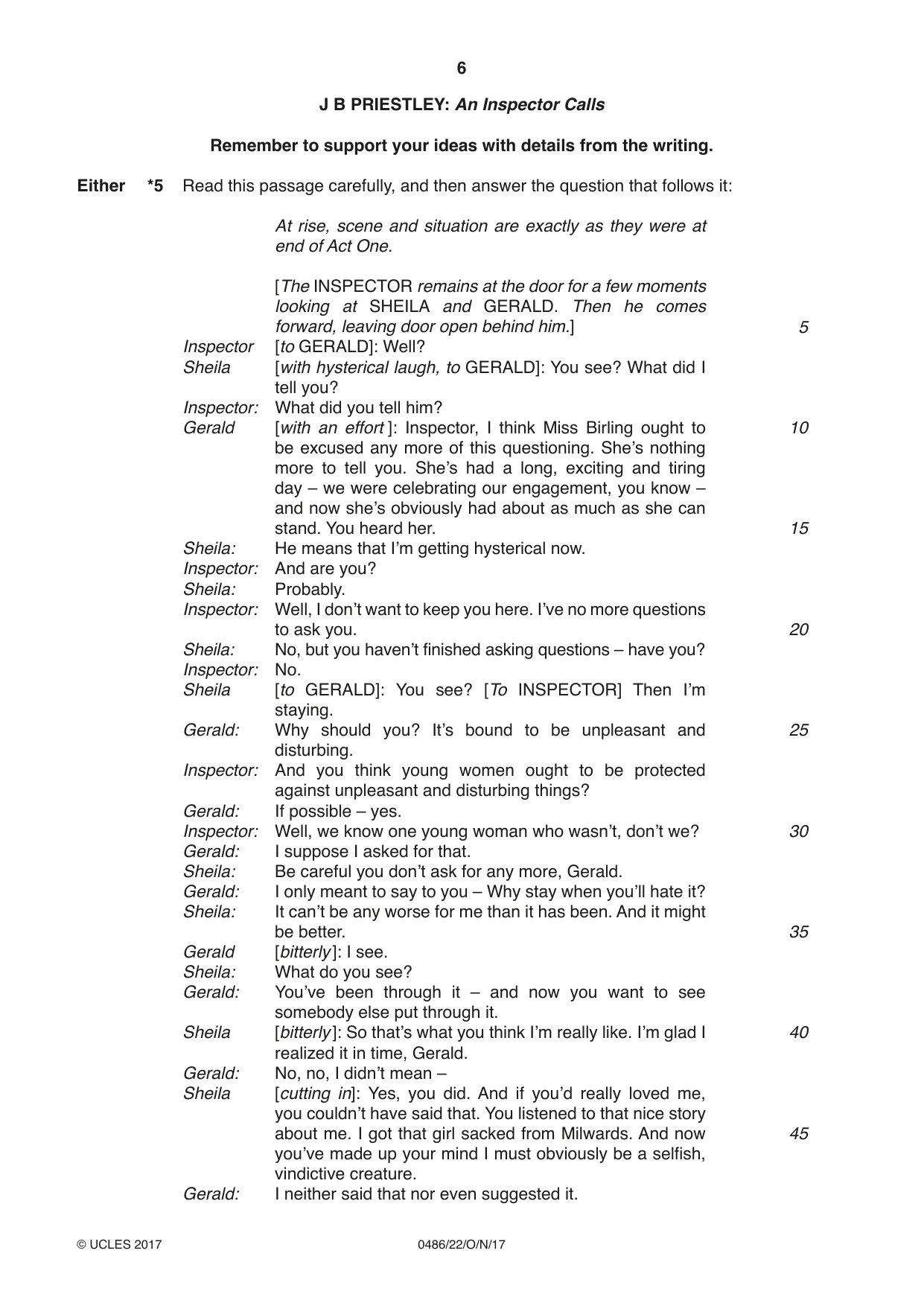 Cambridge IGCSE English - Literature 0486 2017 Oct/Nov Paper 2 · Variant 2 question paper, page 6 of 12