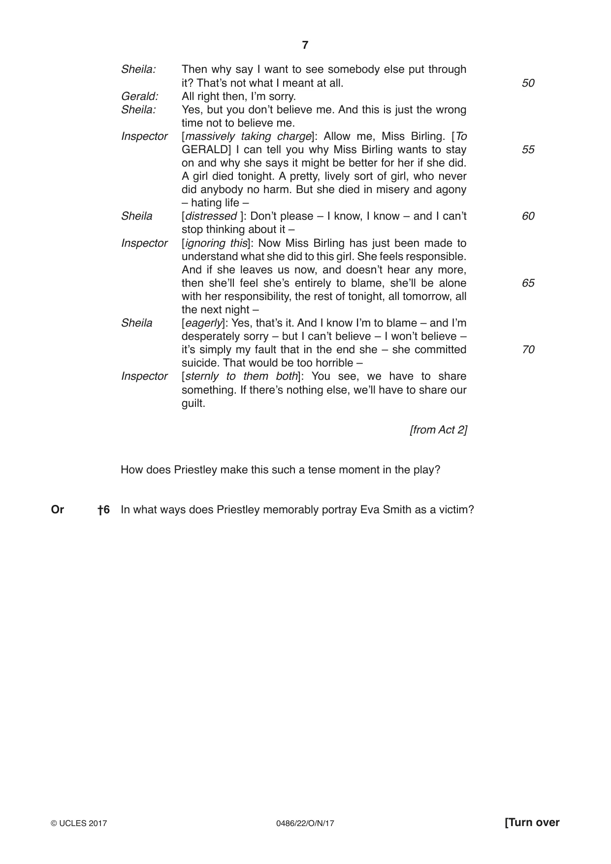 Cambridge IGCSE English - Literature 0486 2017 Oct/Nov Paper 2 · Variant 2 question paper, page 7 of 12