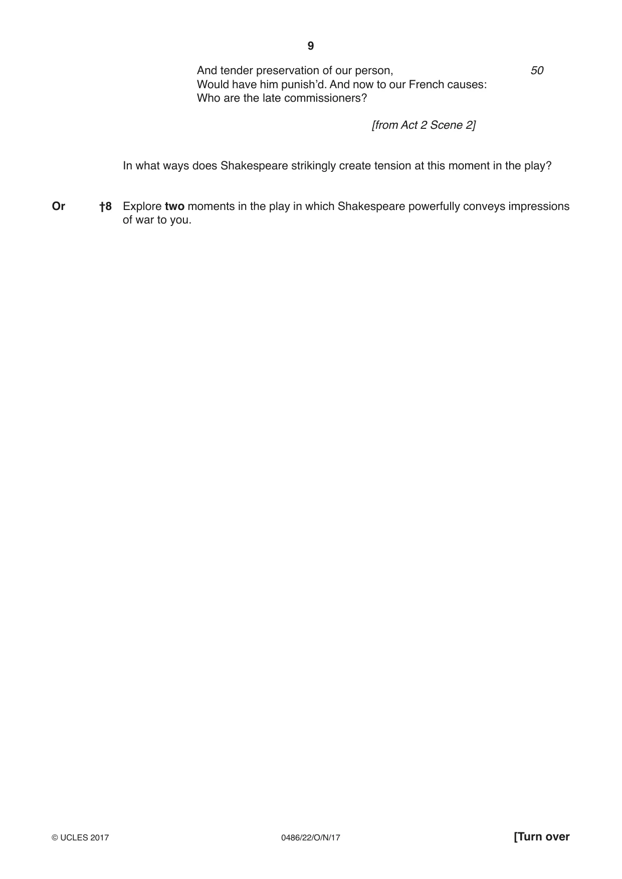 Cambridge IGCSE English - Literature 0486 2017 Oct/Nov Paper 2 · Variant 2 question paper, page 9 of 12