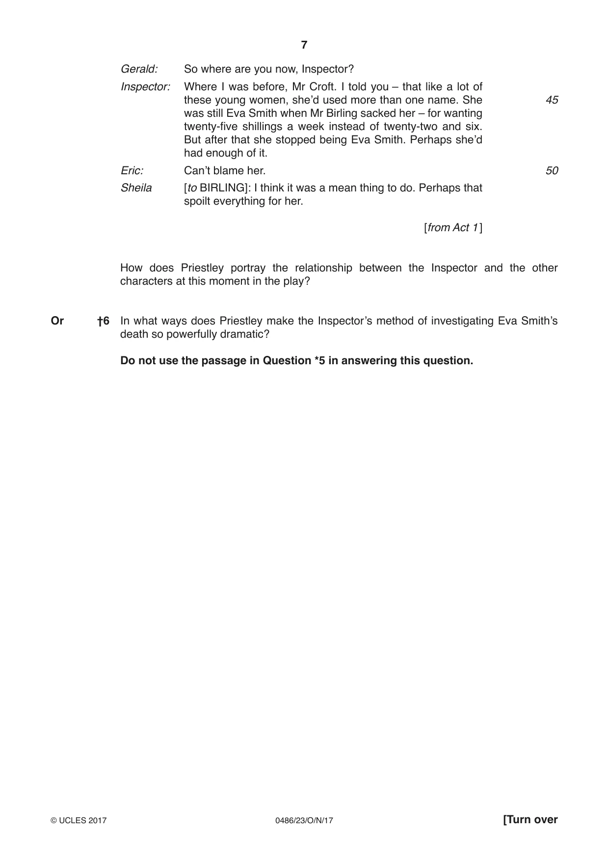 Cambridge IGCSE English - Literature 0486 2017 Oct/Nov Paper 2 · Variant 3 question paper, page 7 of 12