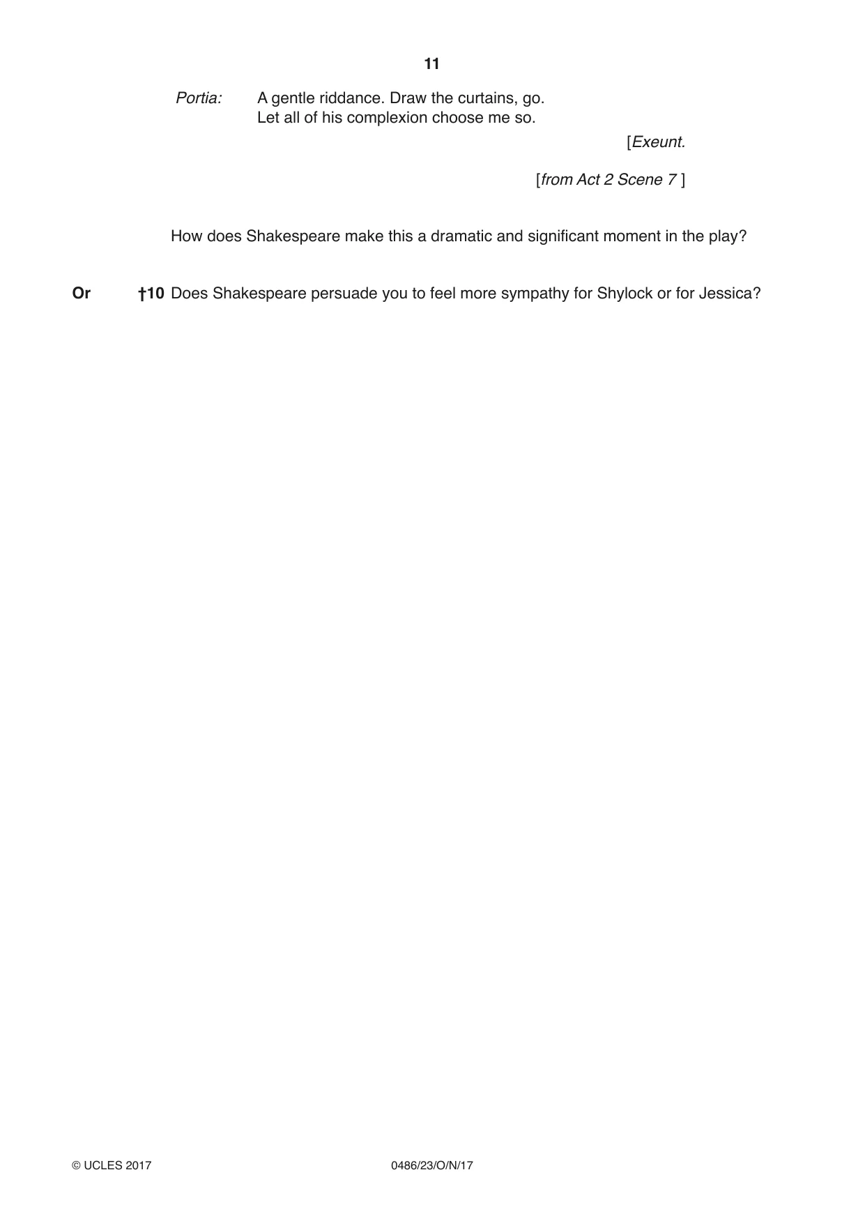 Cambridge IGCSE English - Literature 0486 2017 Oct/Nov Paper 2 · Variant 3 question paper, page 11 of 12