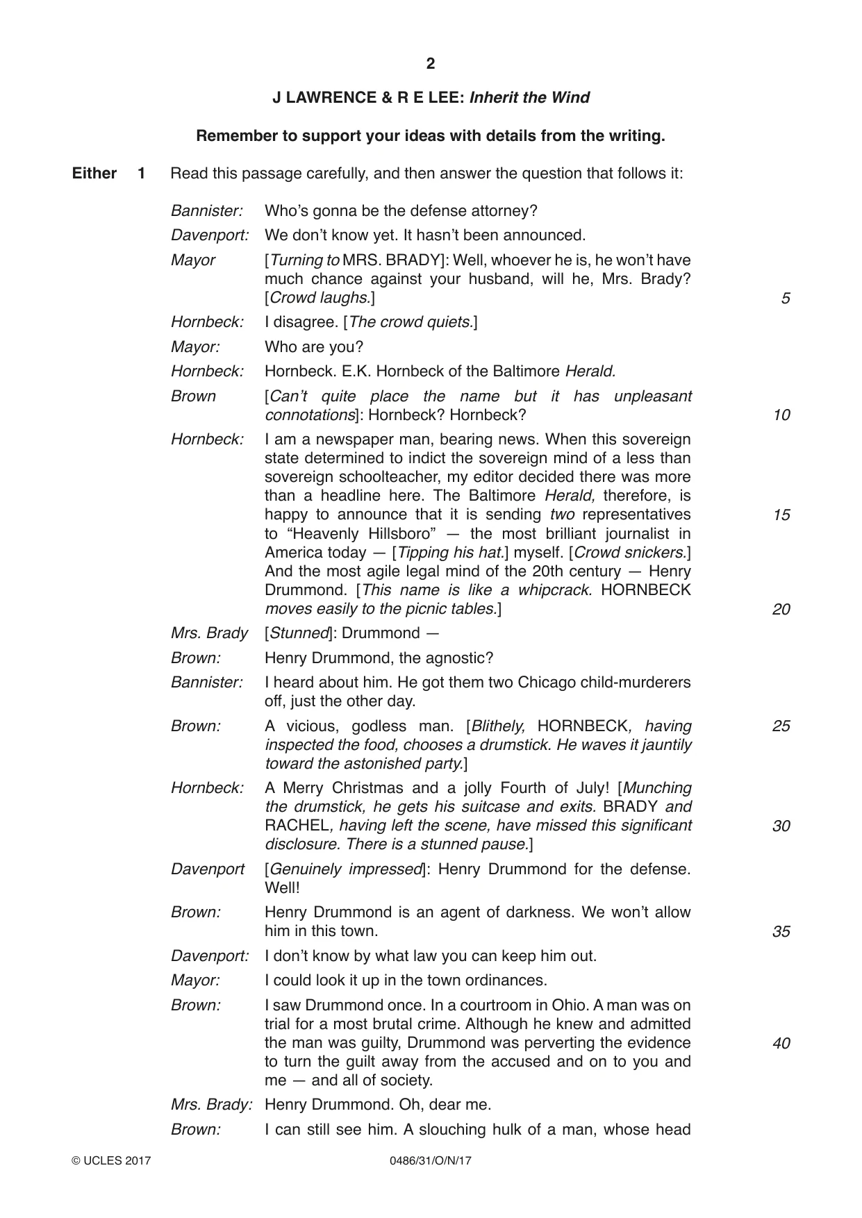 Cambridge IGCSE English - Literature 0486 2017 Oct/Nov Paper 3 · Variant 1 question paper, page 2 of 12