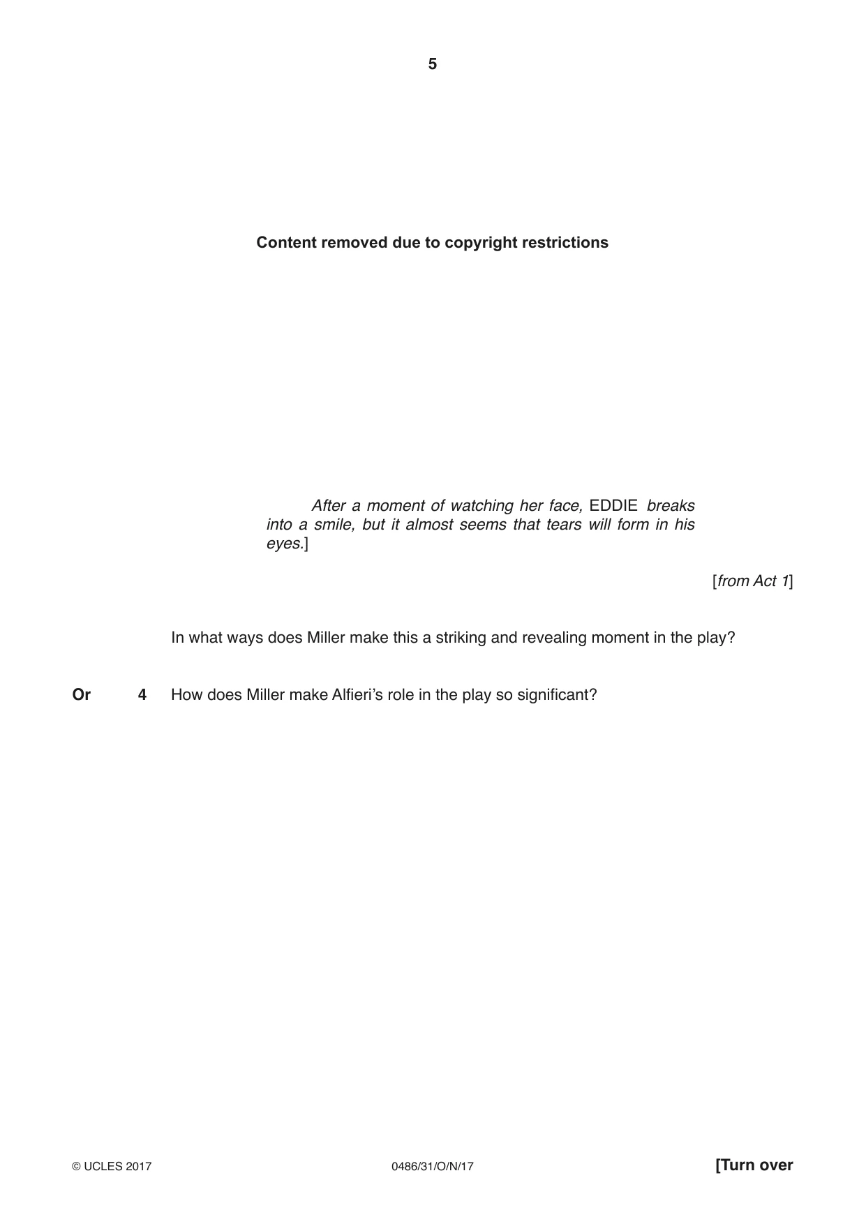 Cambridge IGCSE English - Literature 0486 2017 Oct/Nov Paper 3 · Variant 1 question paper, page 5 of 12
