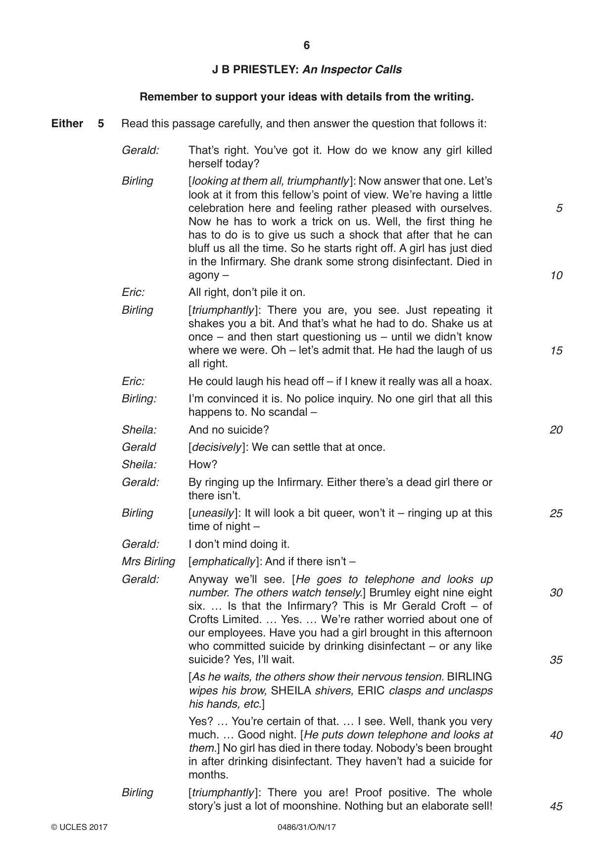 Cambridge IGCSE English - Literature 0486 2017 Oct/Nov Paper 3 · Variant 1 question paper, page 6 of 12